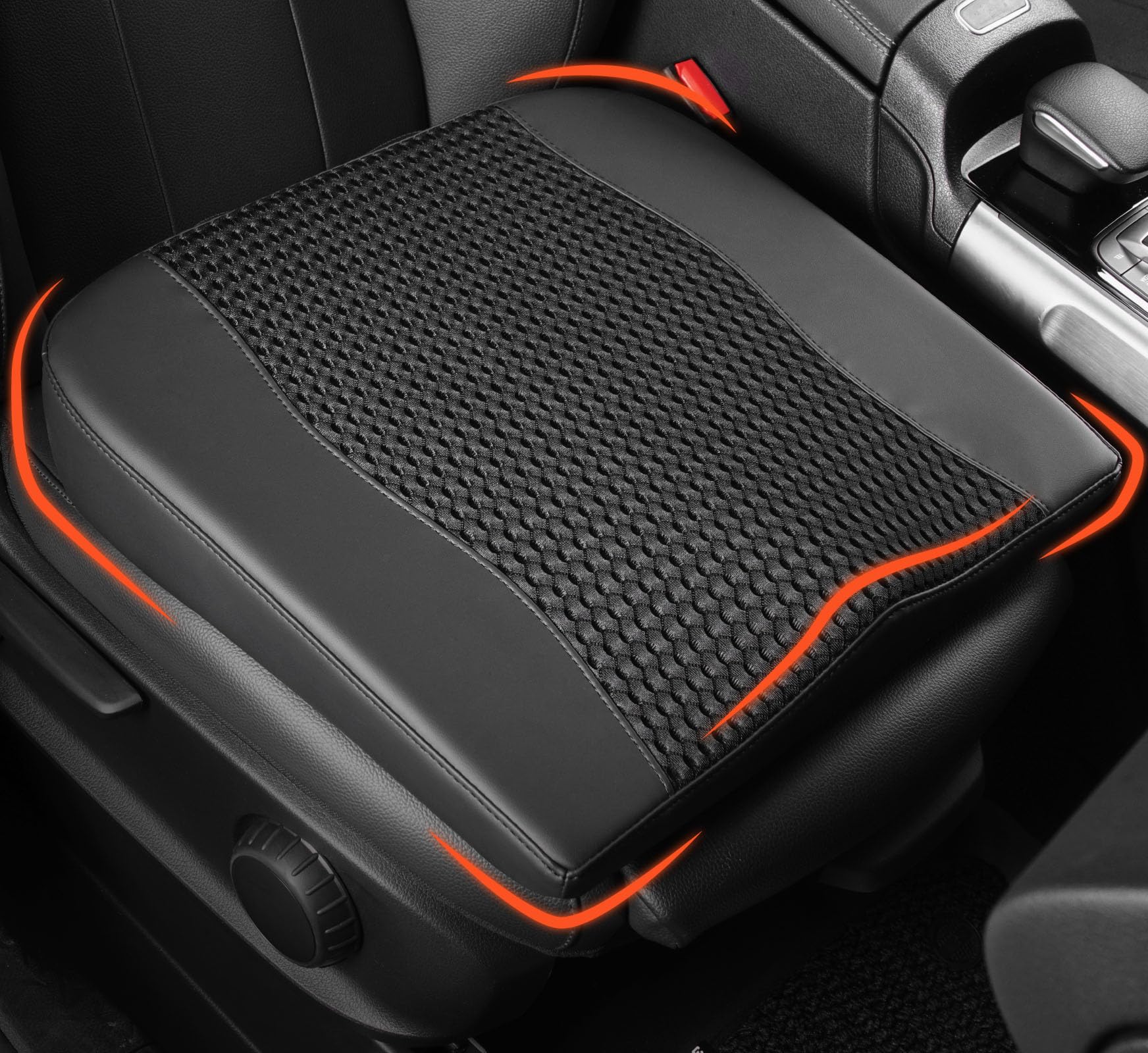 Lofty Aim car seat cushion front view highlights ergonomic W-shape for posture support