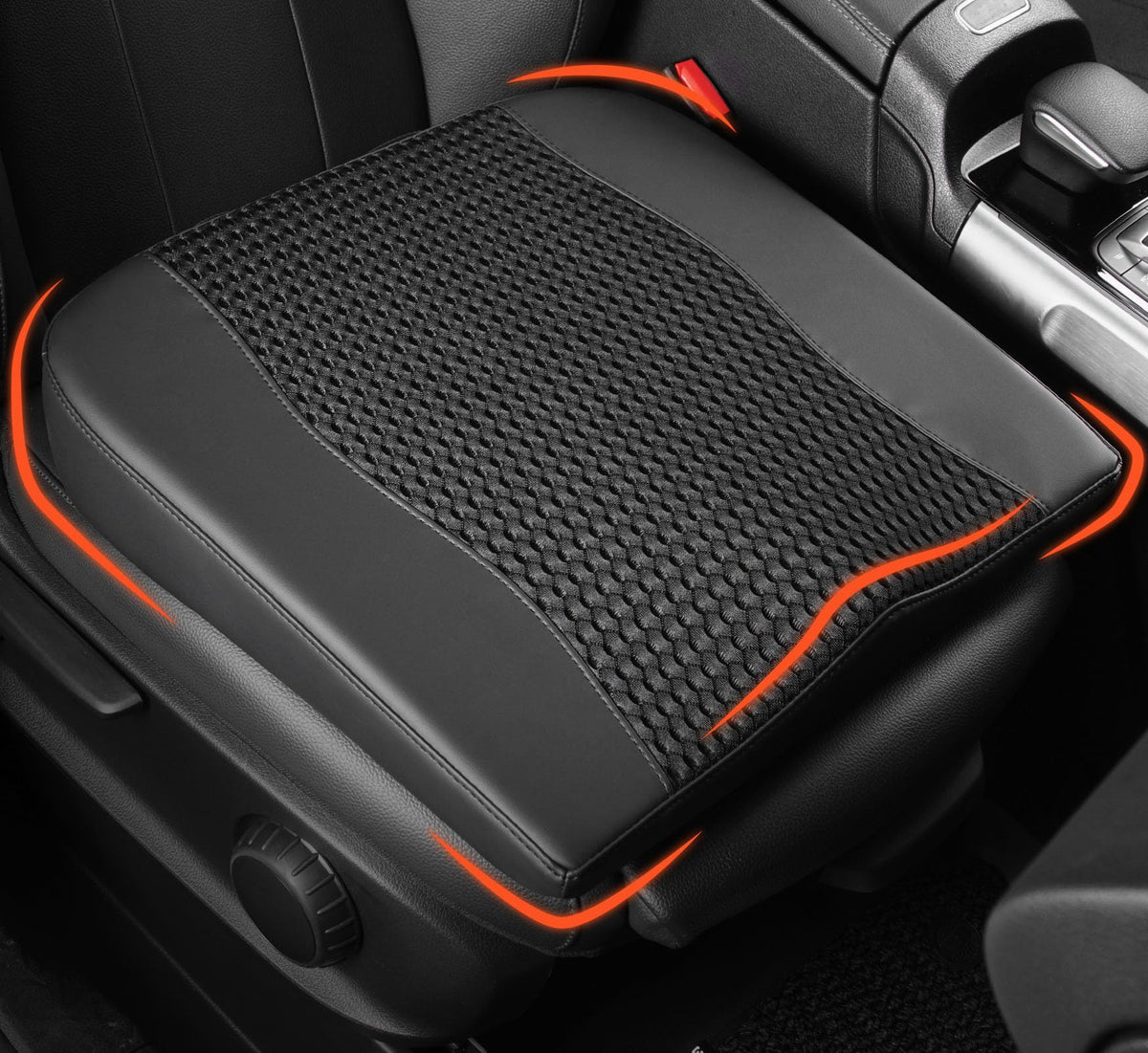Lofty Aim car seat cushion front view highlights ergonomic W-shape for posture support