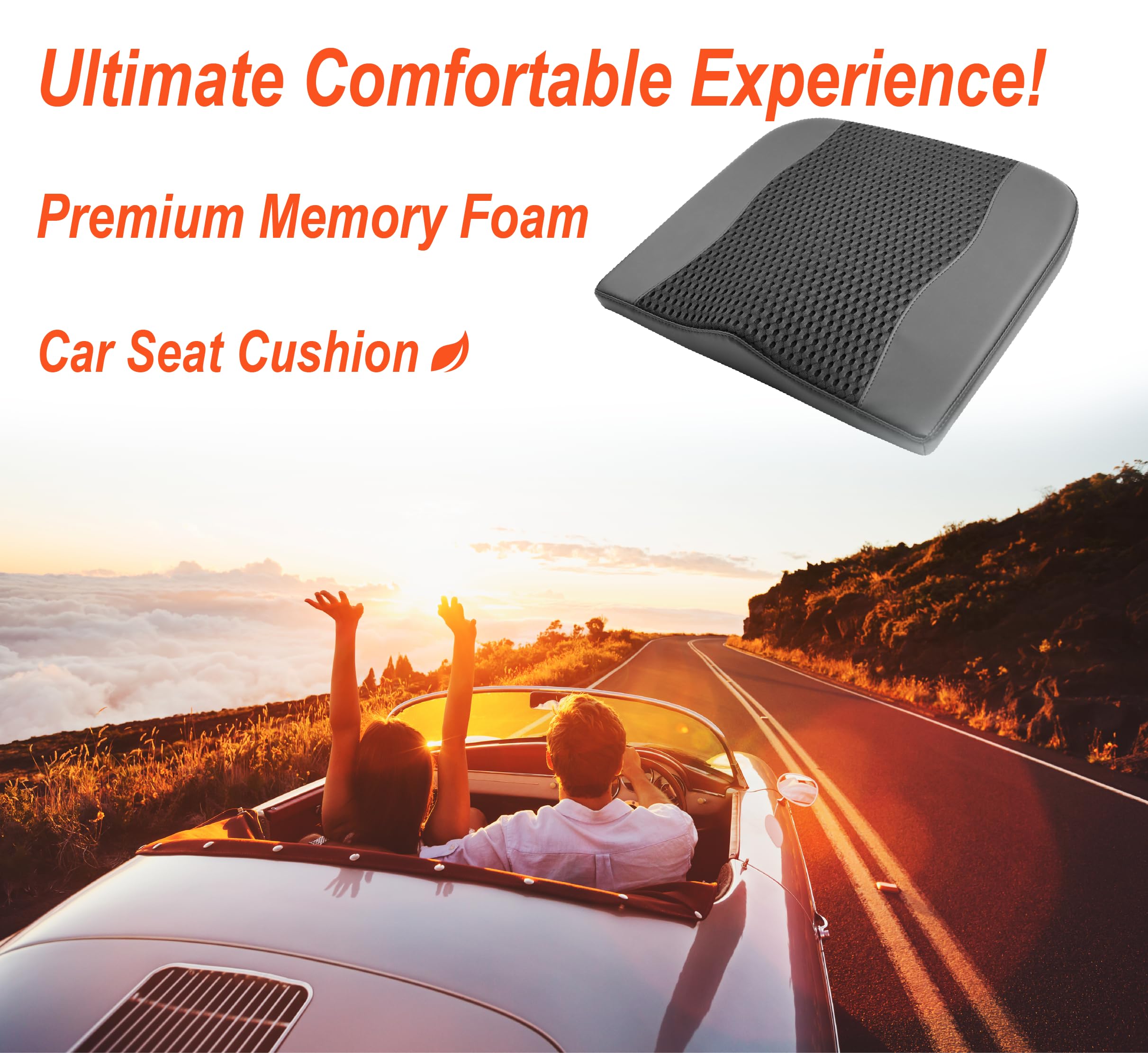 Lofty Aim car seat cushion side view demonstrates height boost for improved road visibility
