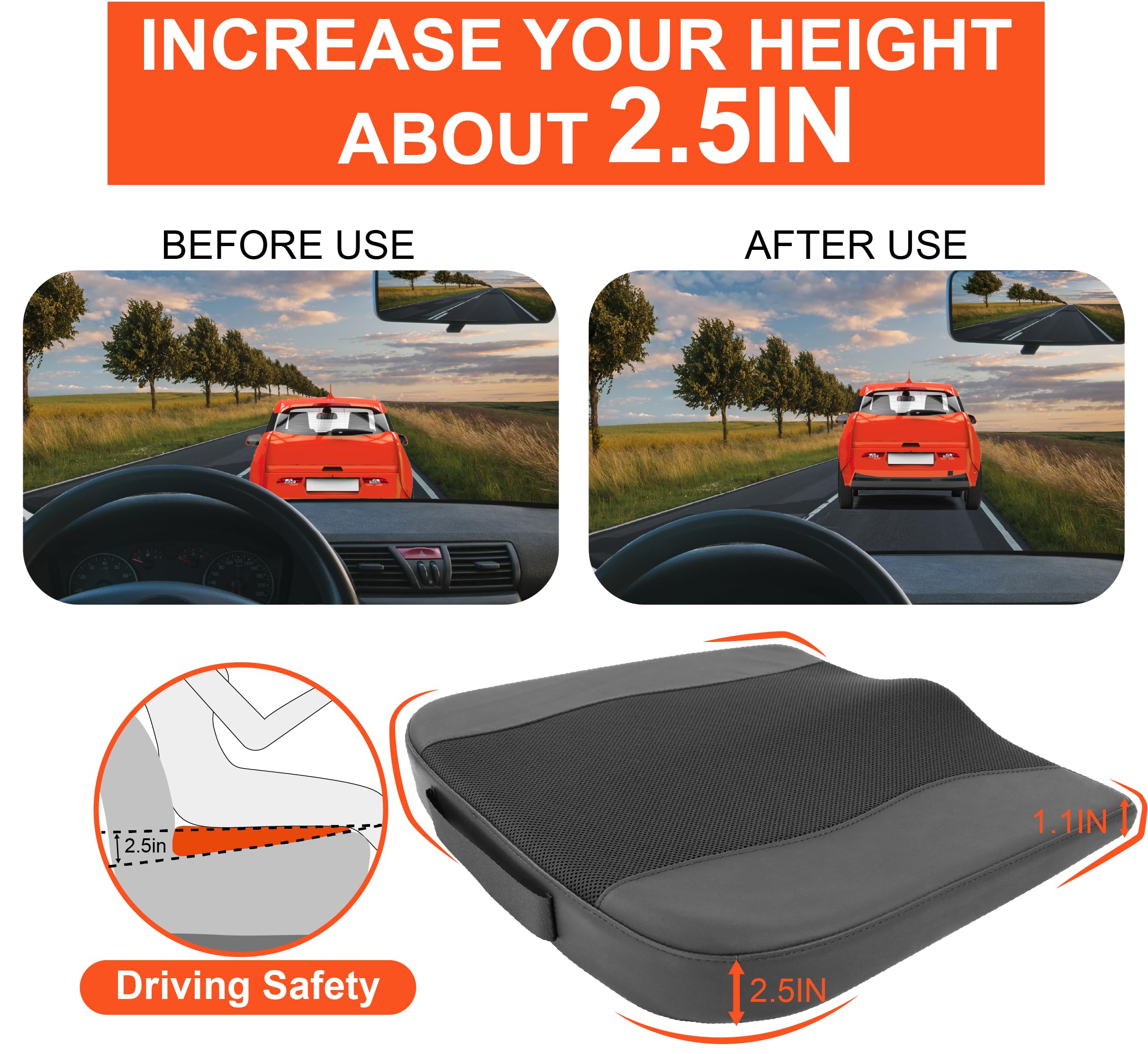 Lofty Aim height boost 2.5 inches improves front road visibility