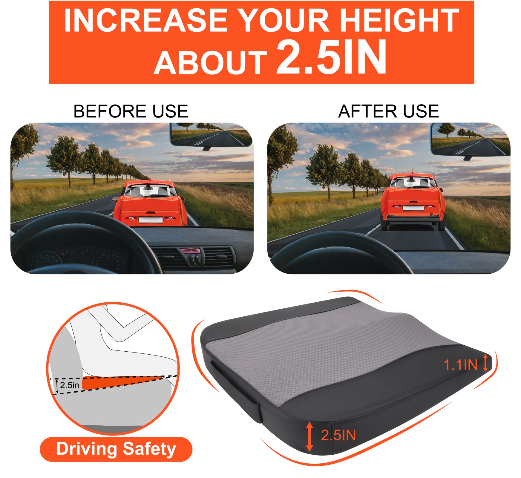 Lofty Aim cushion adds 2.5 inches for better road visibility