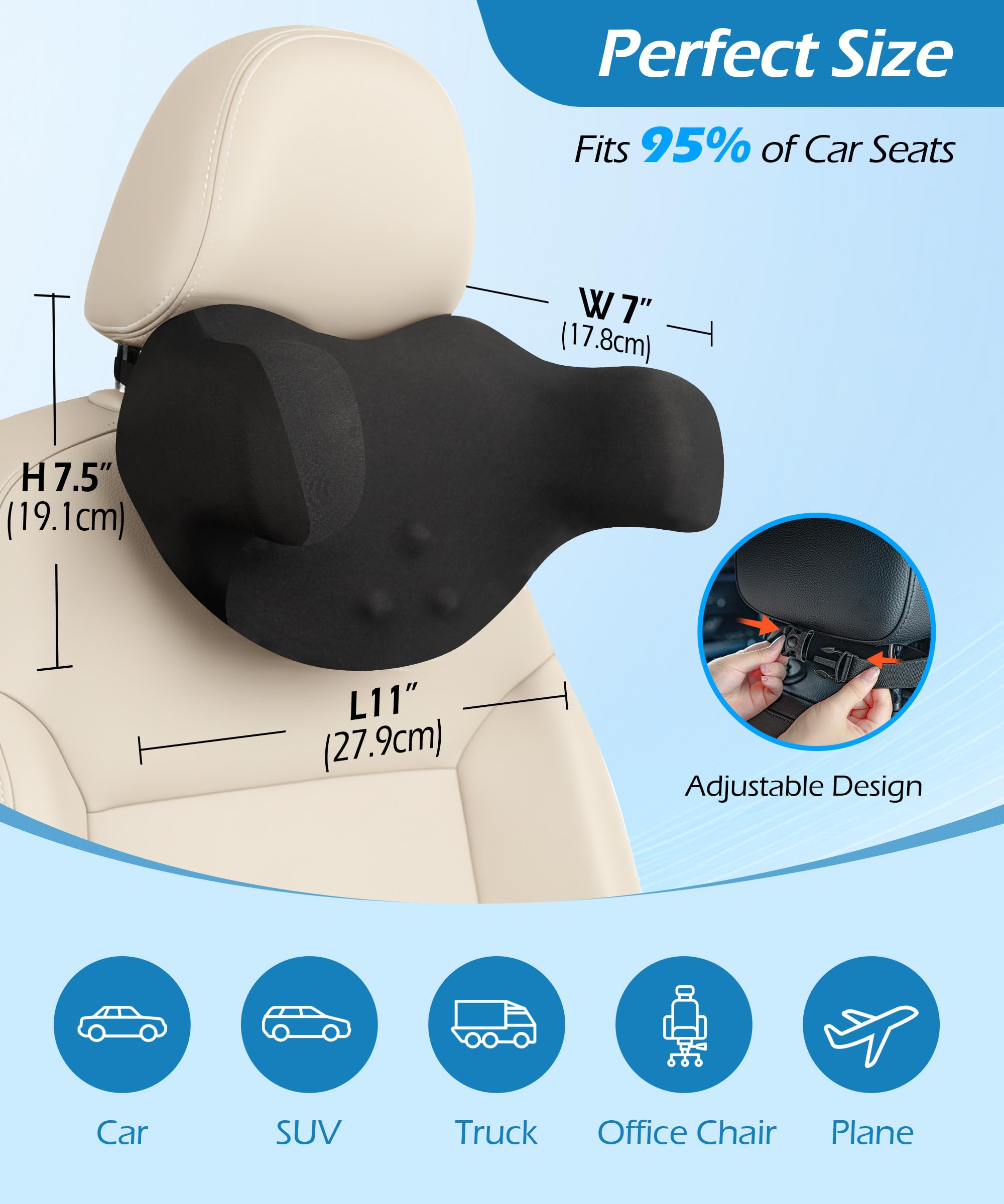 Lofty Aim universal fit car-seat pillow suits sedans, trucks, and SUVs.