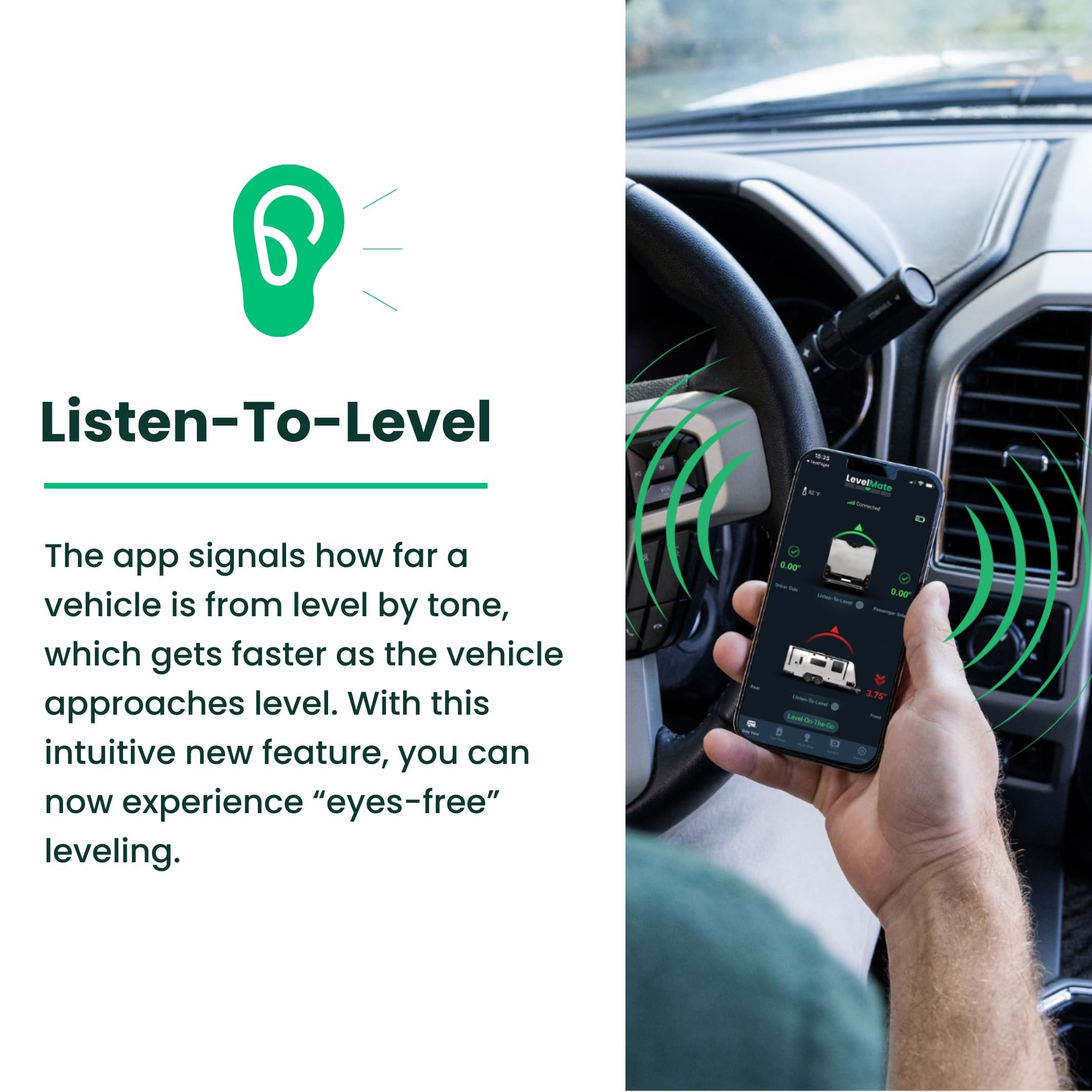 App shows Bluetooth, battery, and temperature indicators for easy monitoring