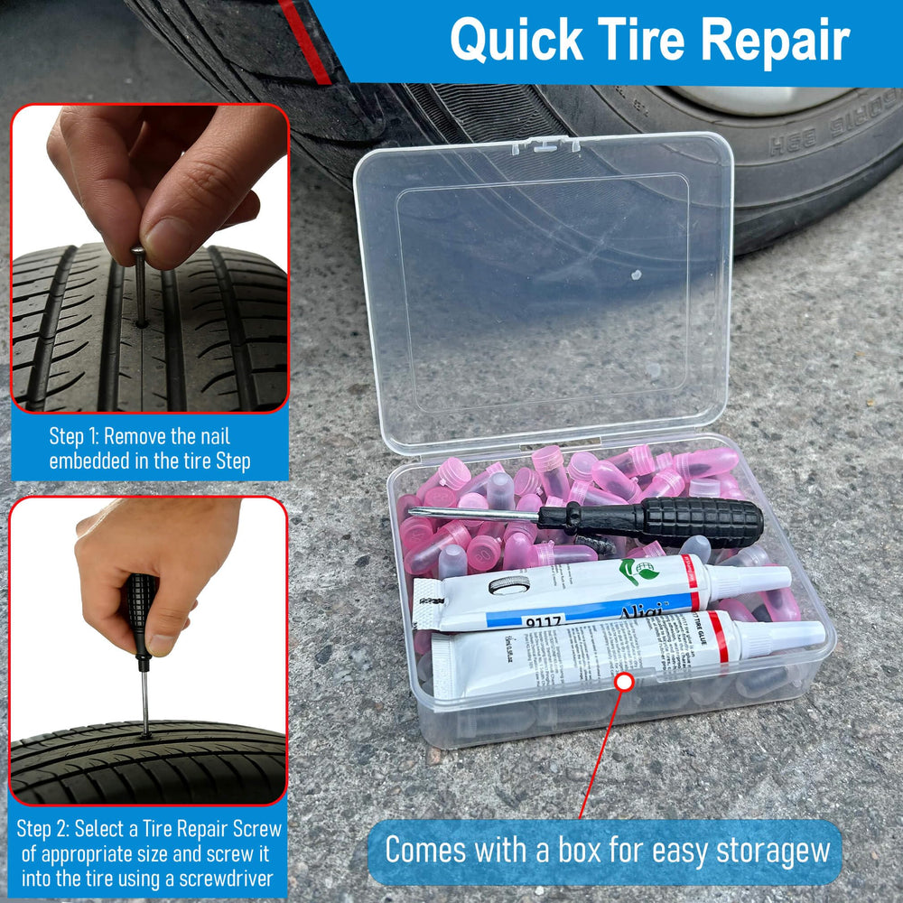 LOGOL puncture kit components laid out for easy roadside use.