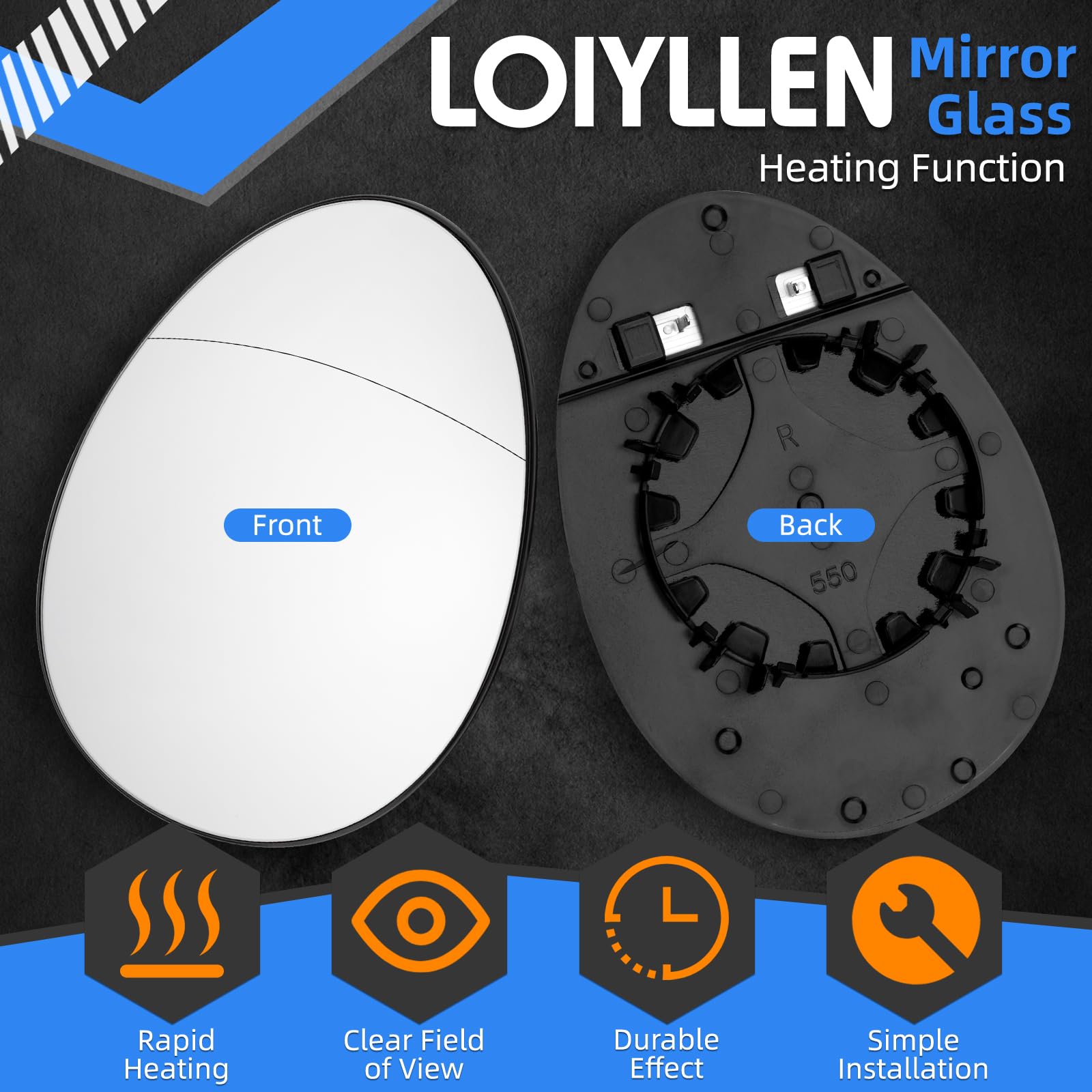 LOIYLLEN Mini Cooper right-side heated mirror glass clears frost for safer driving.
