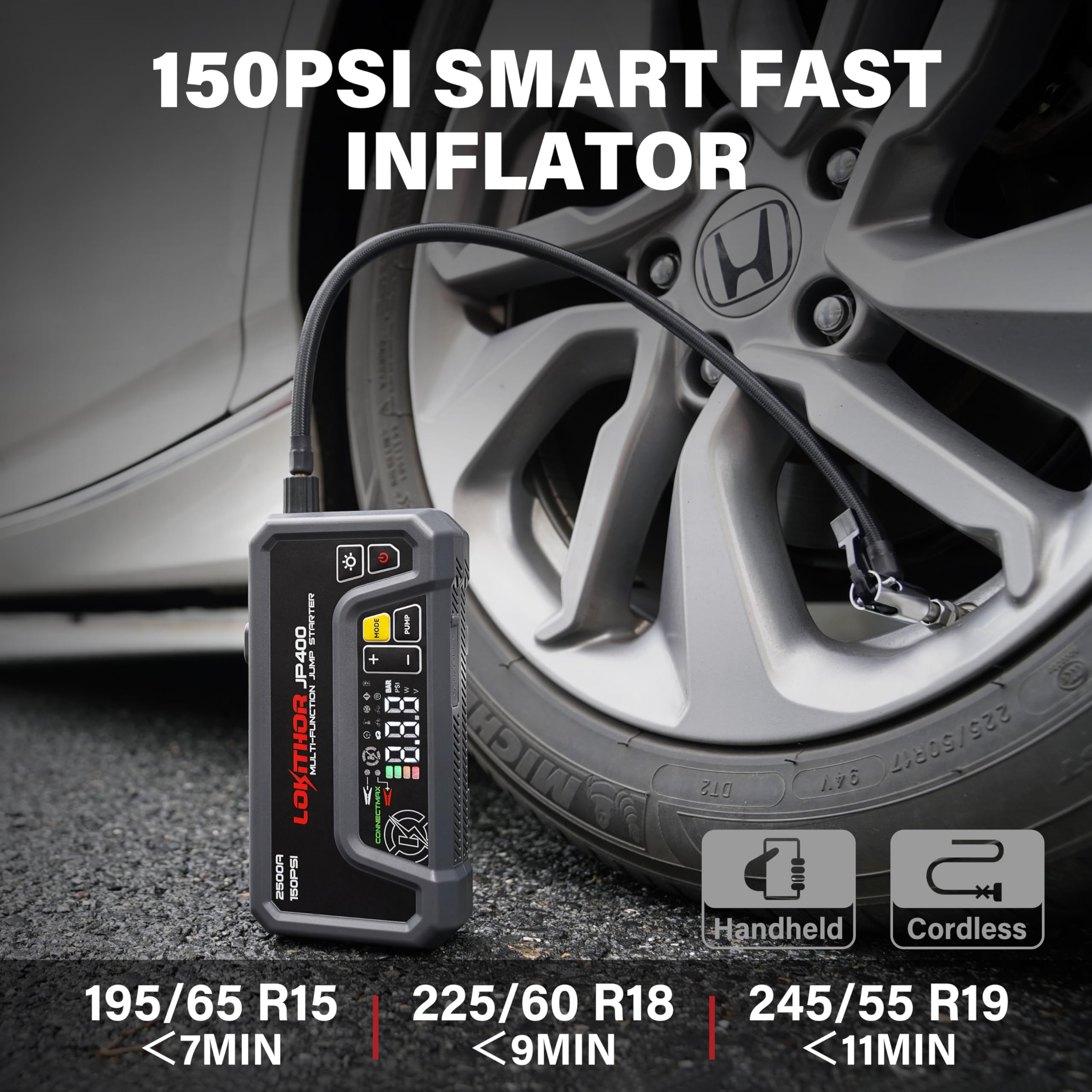 LOKITHOR JP400 smart digital display showing real-time voltage and mode selection