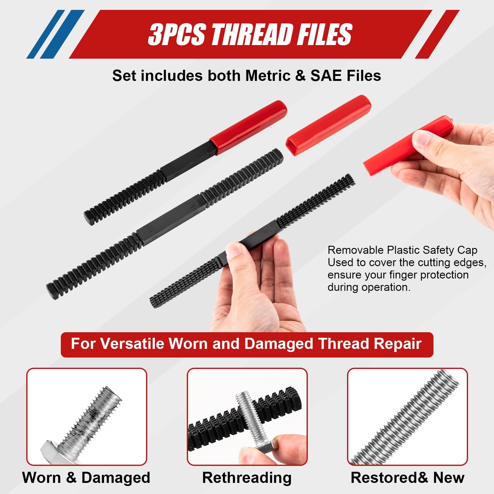 Loksun thread restorer files for precise reshaping of damaged threads.