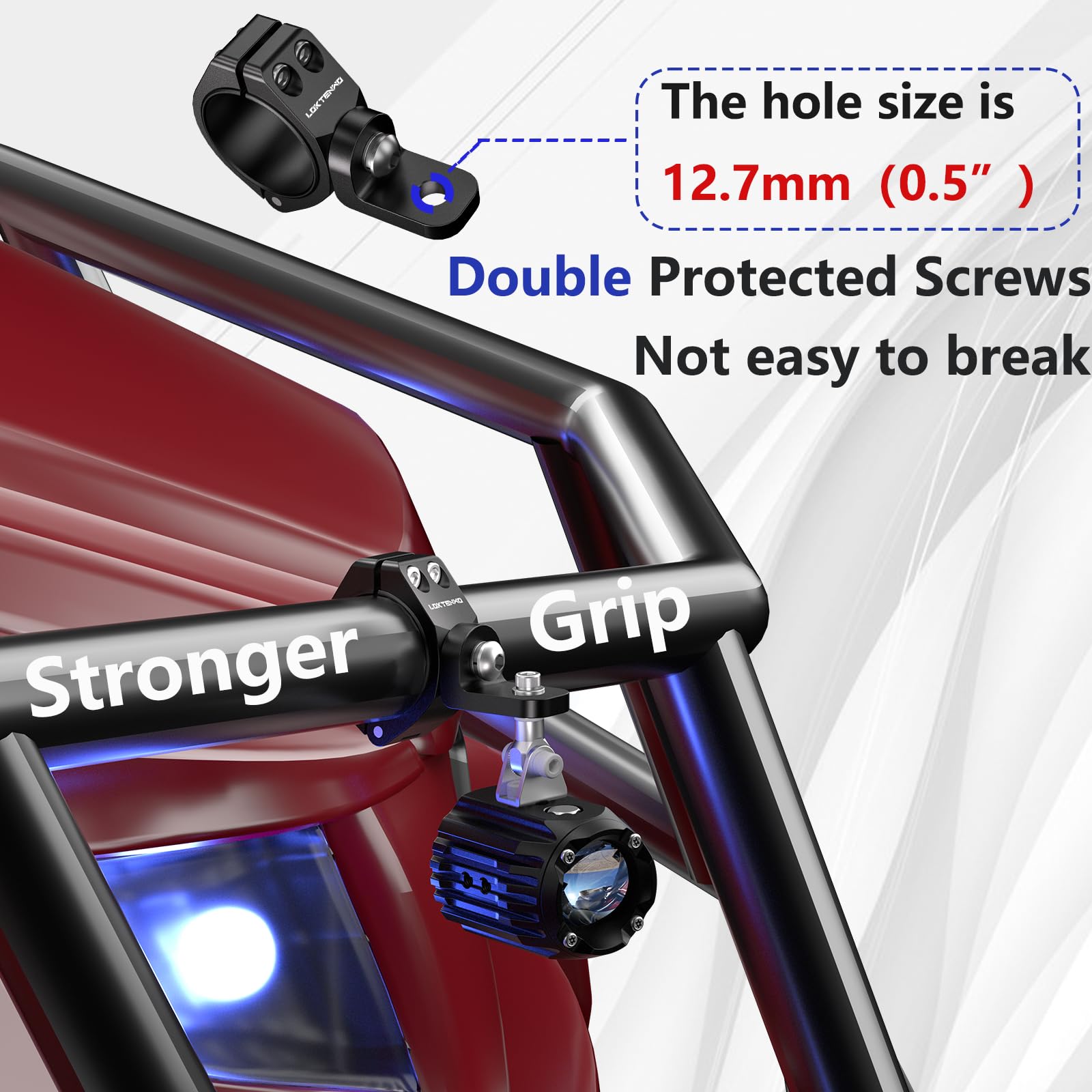 LOKTENWO anti-slip rubber ring inserts ensure secure grip on round rails.