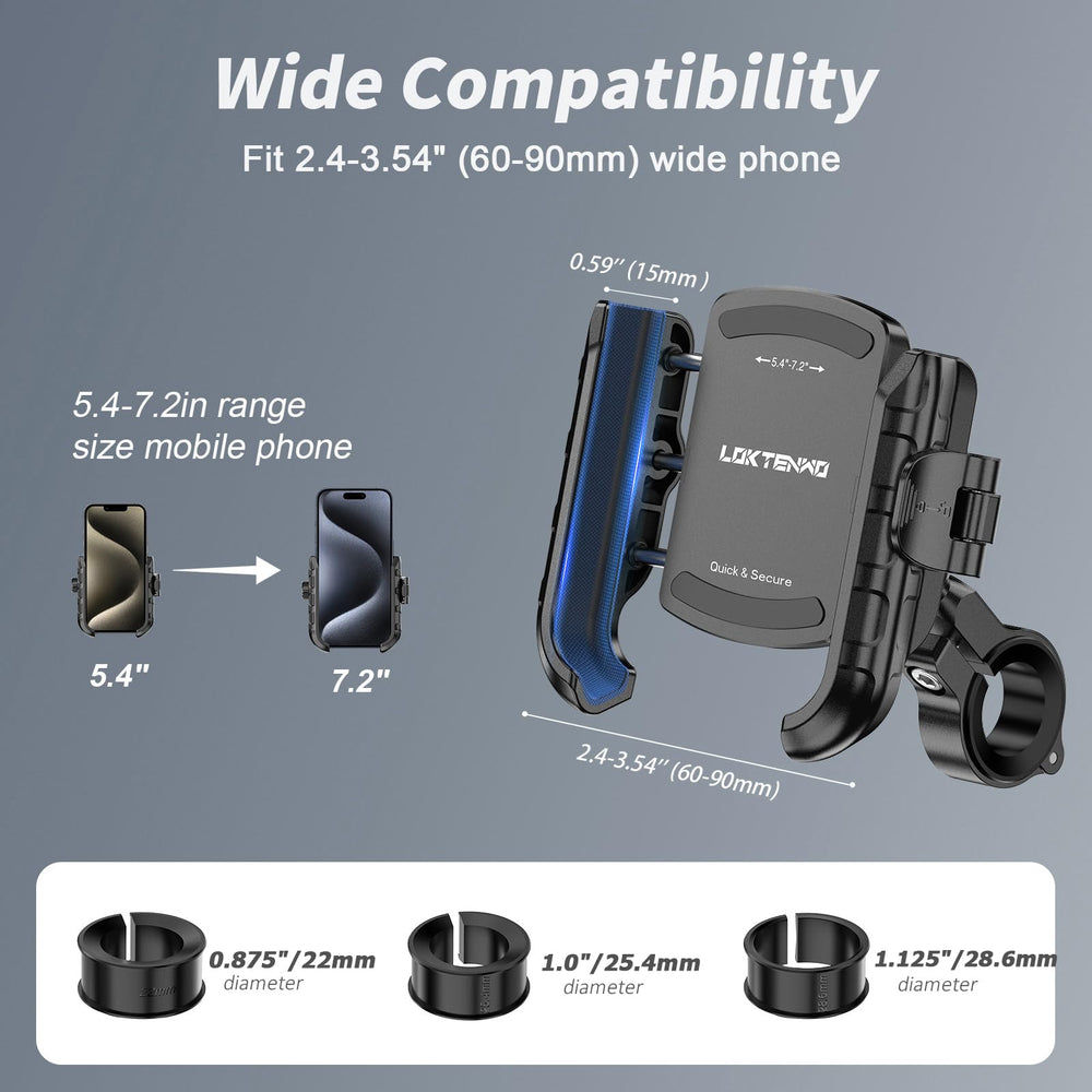 LOKTENWO easy-install hardware enables quick mounting to round handlebars.
