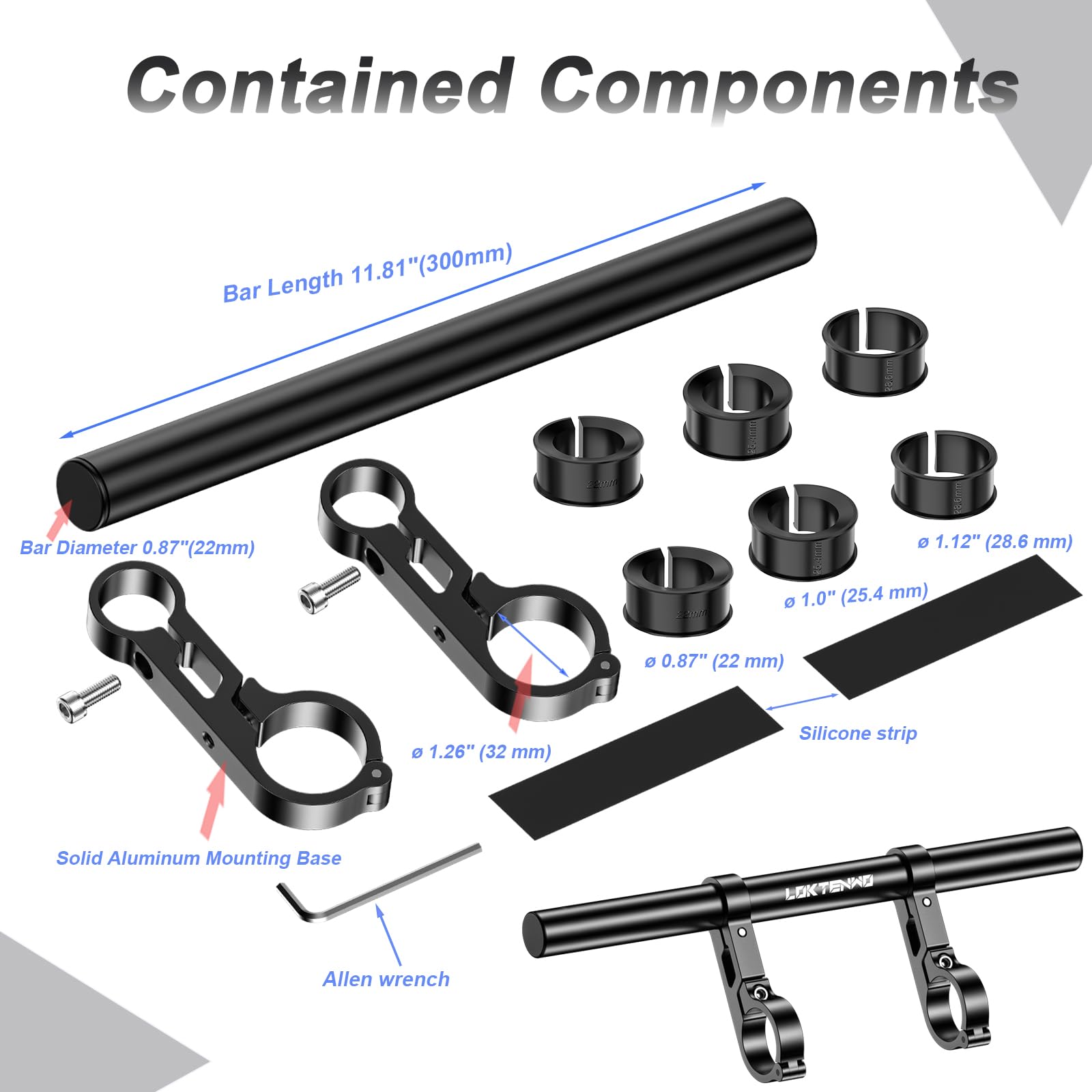 LOKTENWO four-size mounting base fits 0.875-1.26 in bars.