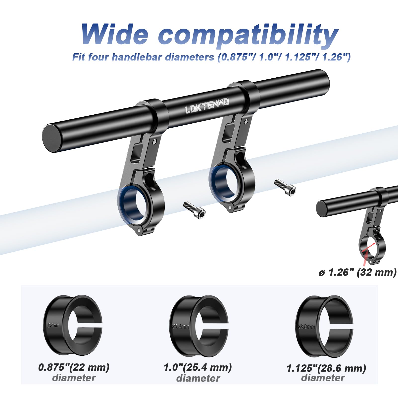 LOKTENWO soft rubber inserts prevent slipping and protect handlebars.