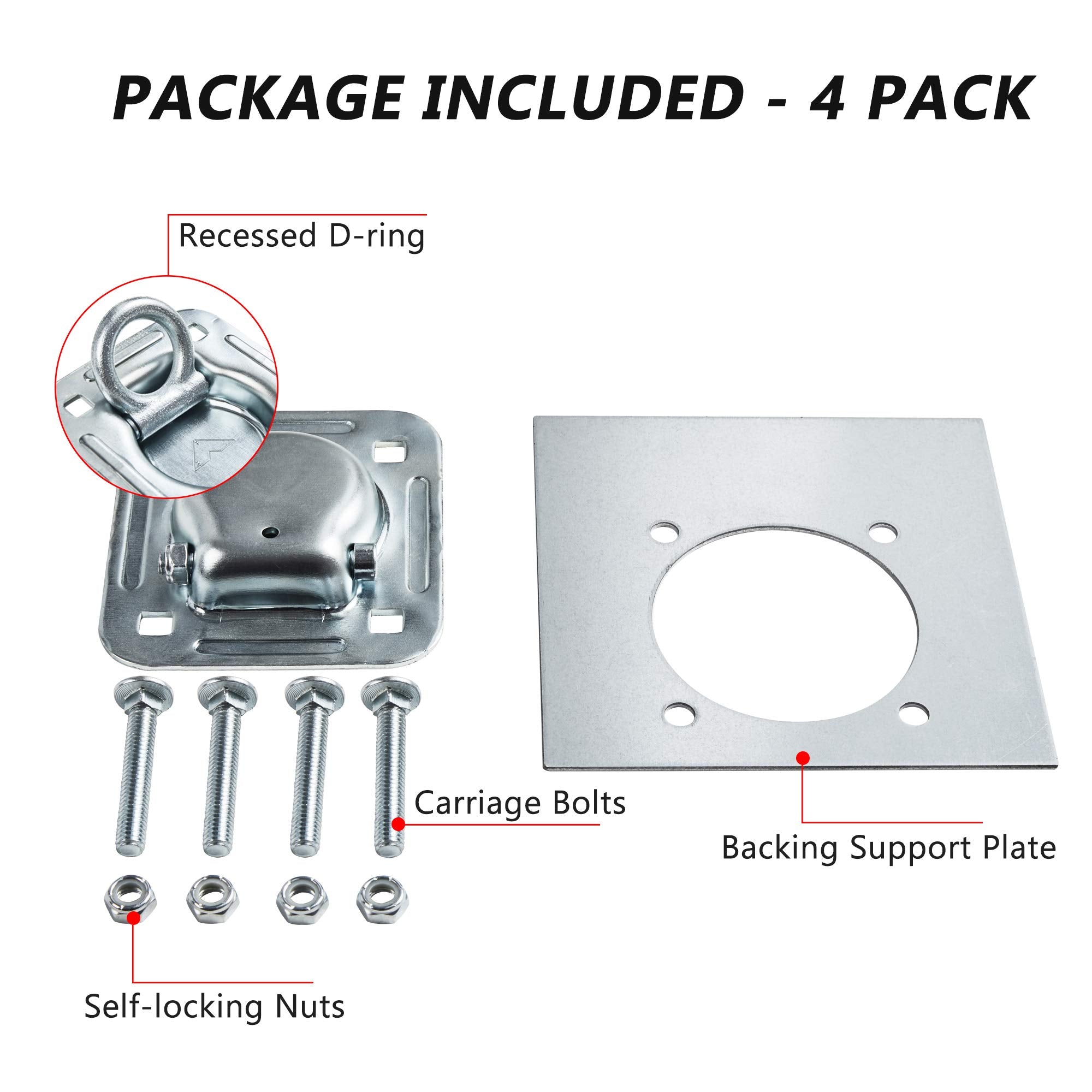 Lonffery D-ring backplates assembly for rust-resistant trailer fastening.