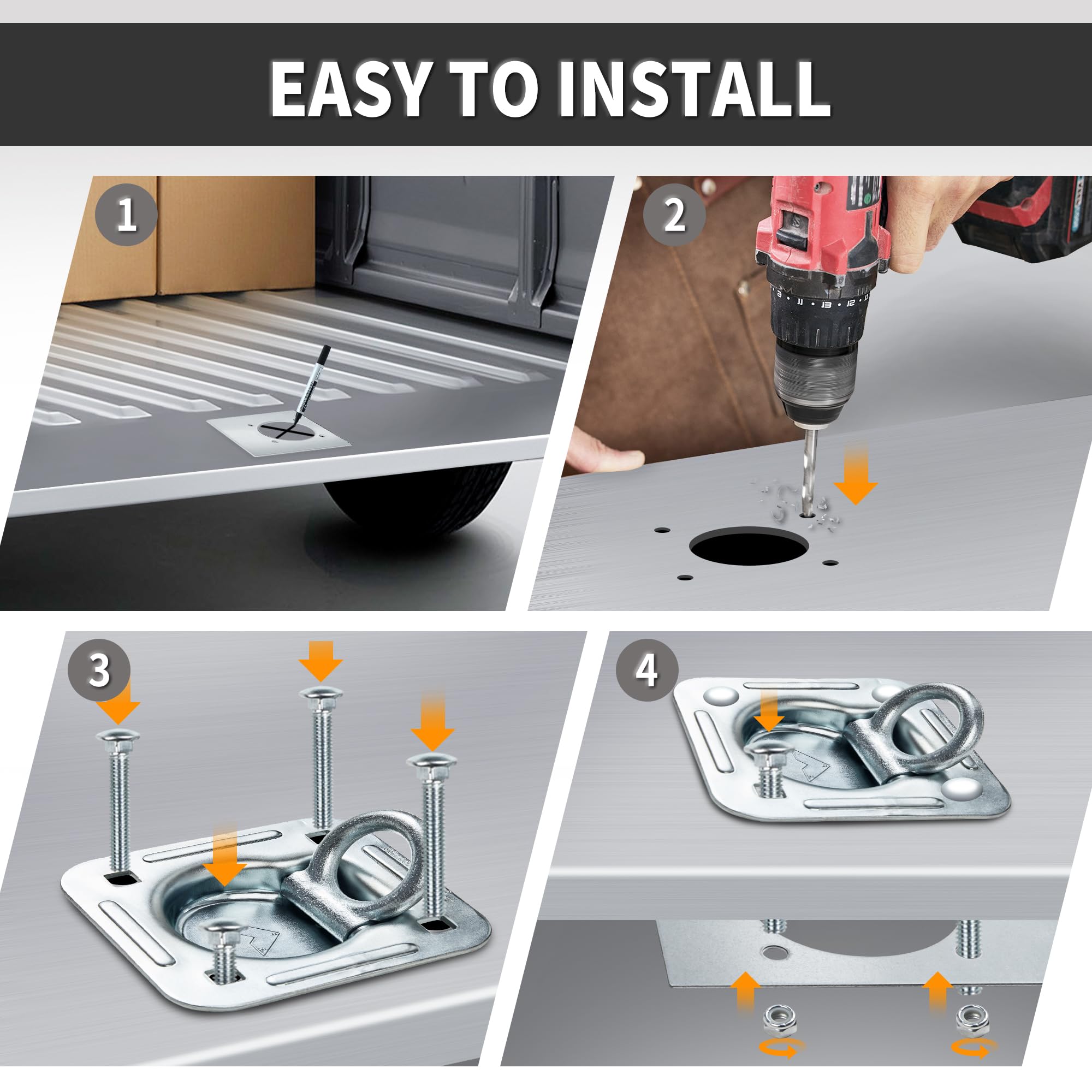 Lonffery installation-ready D-ring kit simplifies quick mounting on metal or wood.