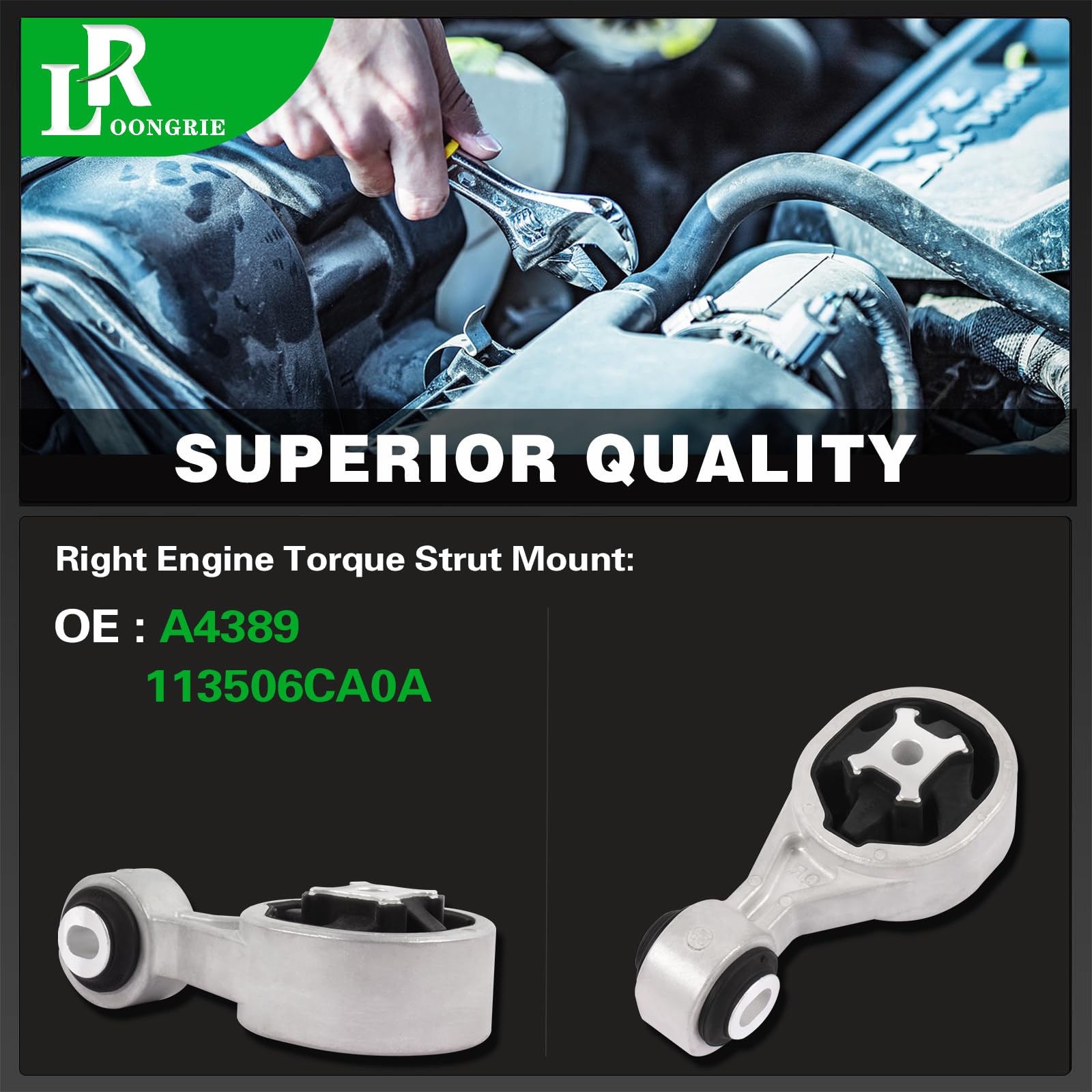 Loongrie A4389 torque strut mount side view shows durable metal and bolt alignment.