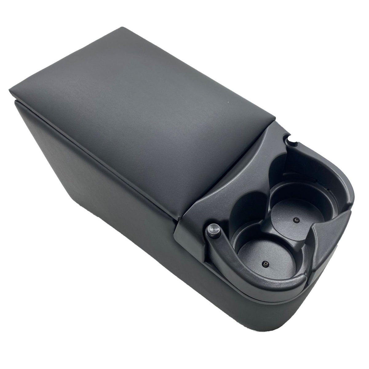 LOOYE universal truck bench console with grey finish and cup holders for easy access.