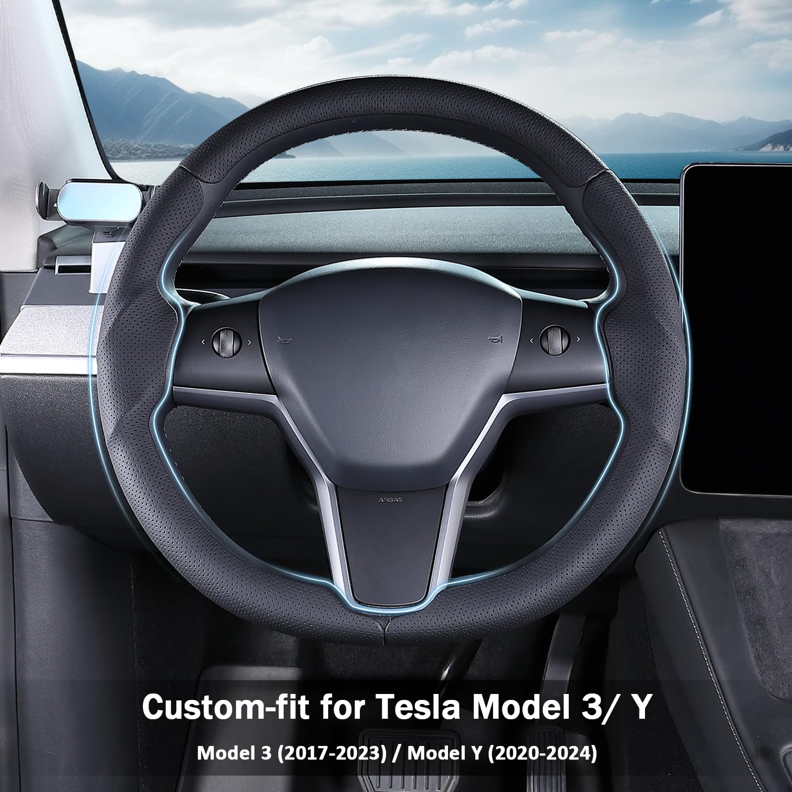 Lophnix Model Y steering wheel cover, quick install and secure fit