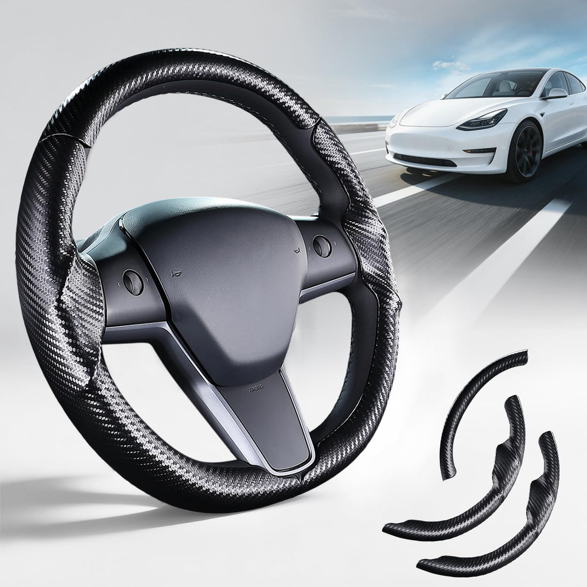 Lophnix Tesla Model 3 steering cover with glove-like grip.