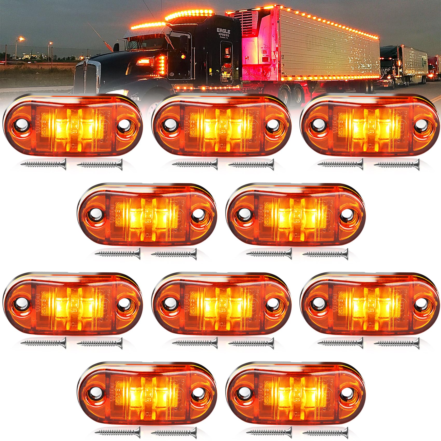 LOQOMI 20 pack LED trailer lights with amber and red lenses for universal DC12-24V use