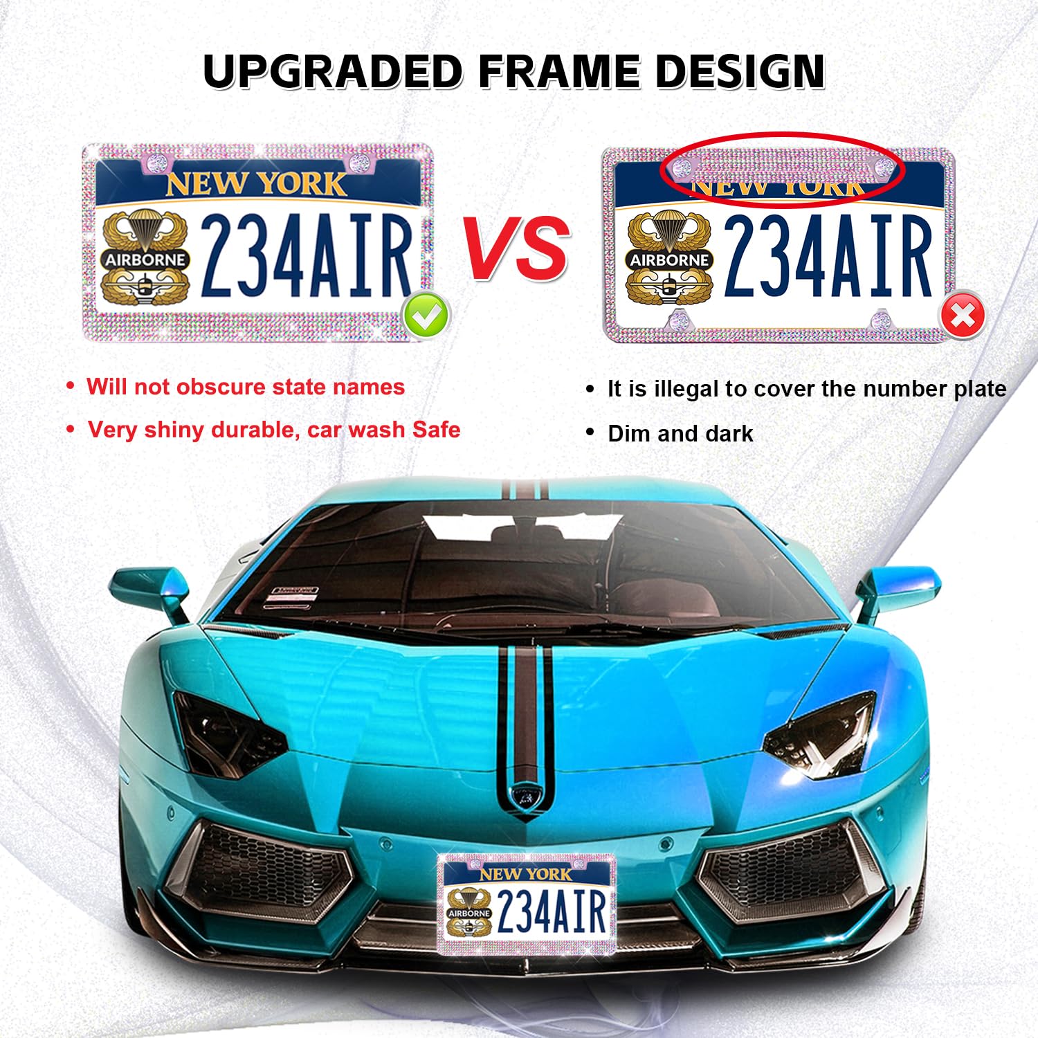 Lord Eagle license frame universal fit designed for most US vehicles.