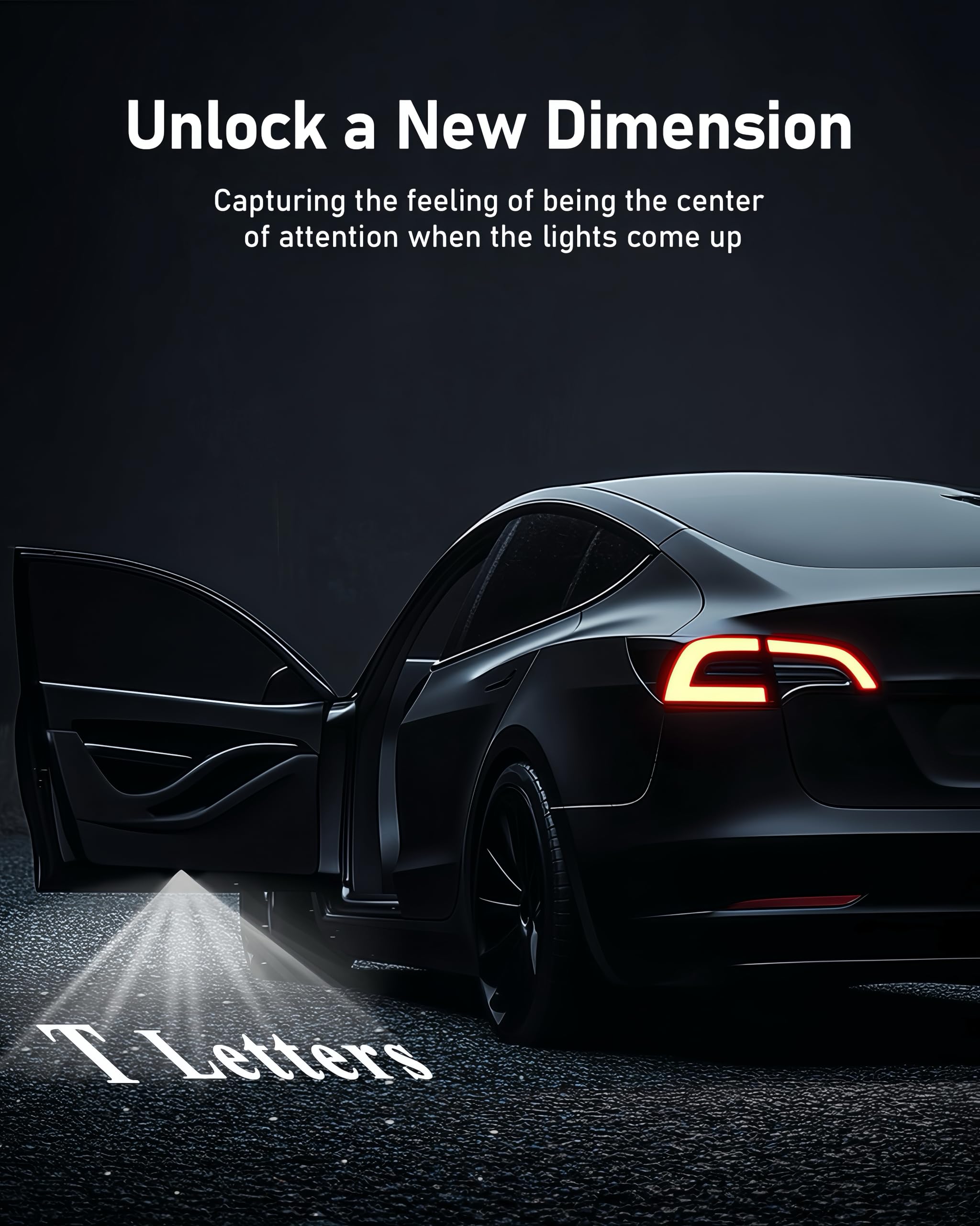 Loweeey 4K car door projector rear-right blends with dark interior.