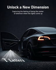 Loweeey 4K car door projector rear-right blends with dark interior.