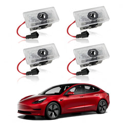 LOWEEY 4K logo projection door light for Model Y shows bright branding at the car door.