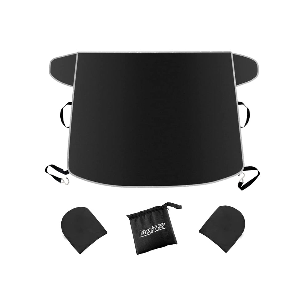 LoyaForba windshield cover universal fit protects against frost and sun.