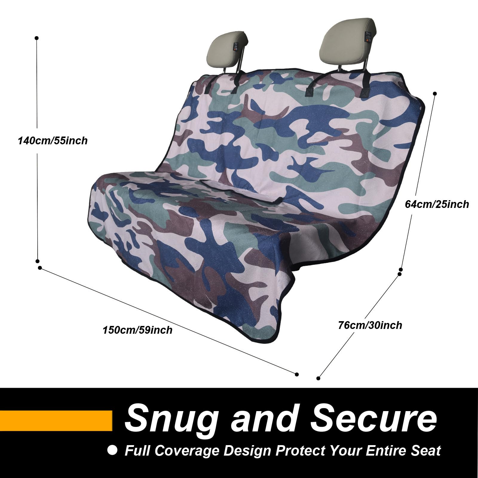 LoyaGour camouflage back seat cover remains secure with non-slip backing.