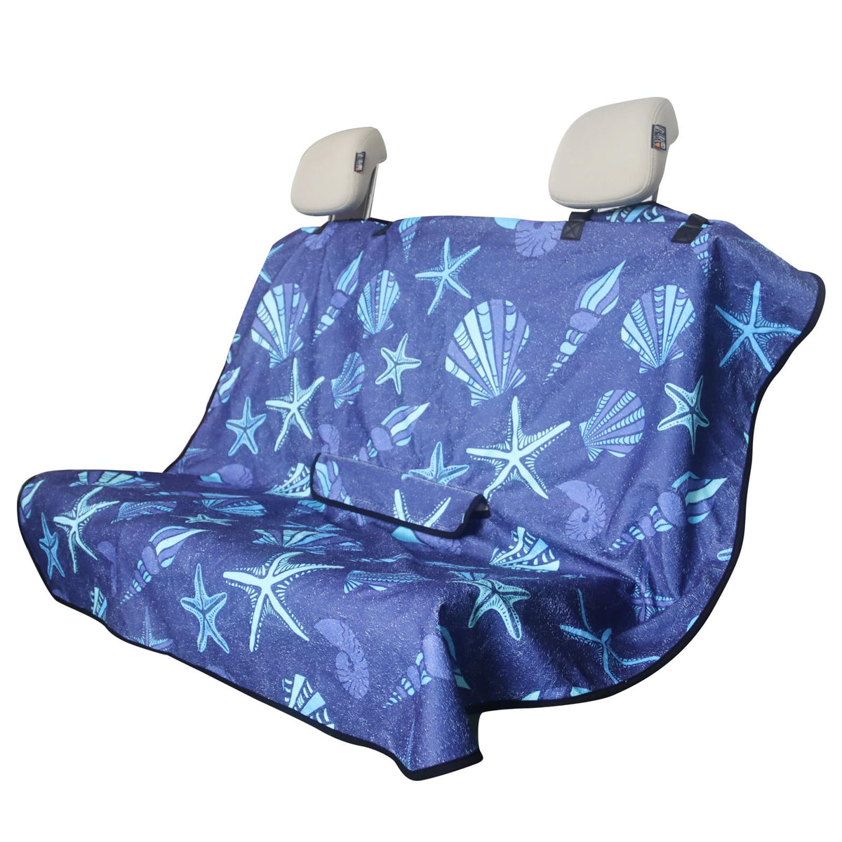LoyaGour back seat cover conch shells pattern protects upholstery during pet rides