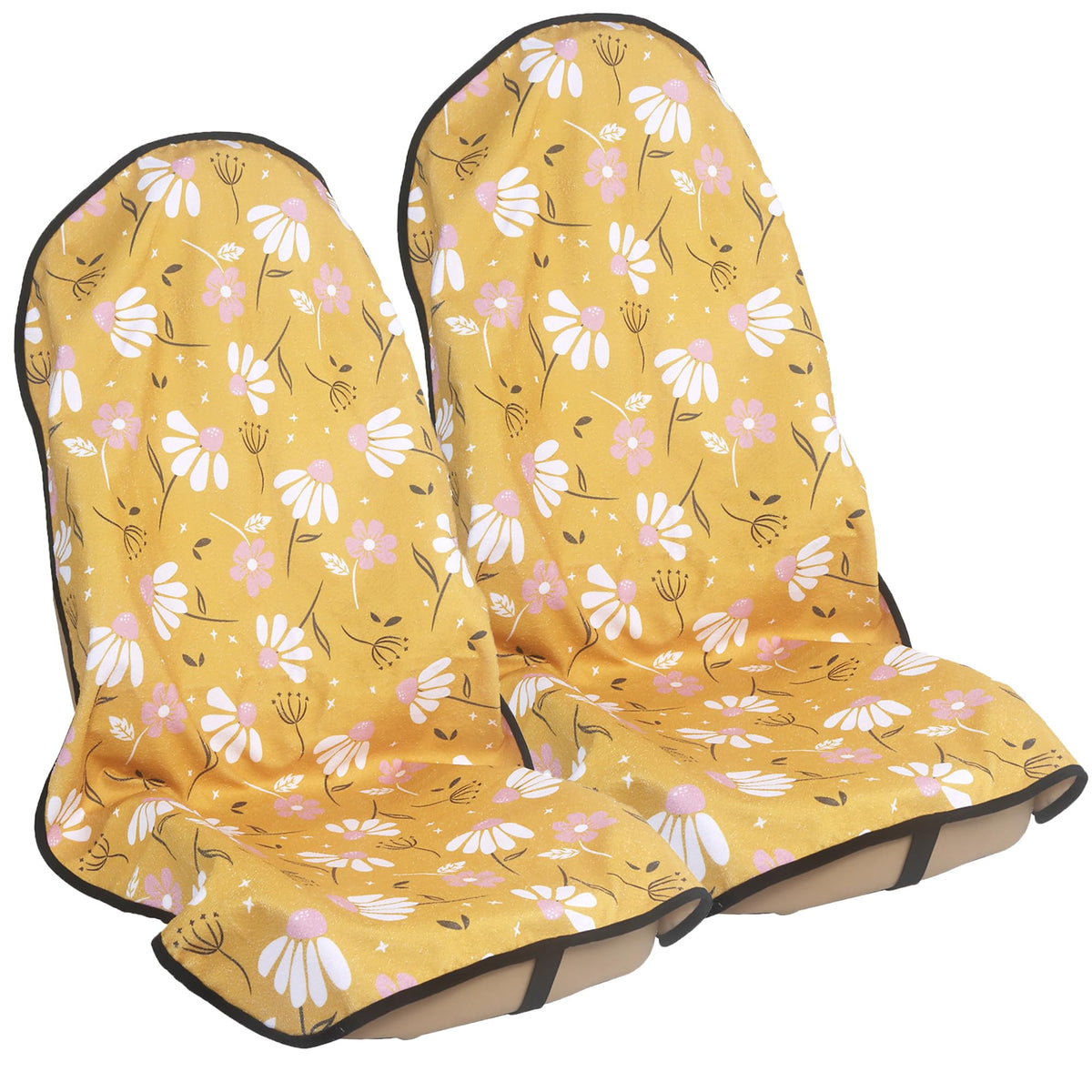 LoyaGour front seat cover in chamomile yellow protects against sweat and moisture.
