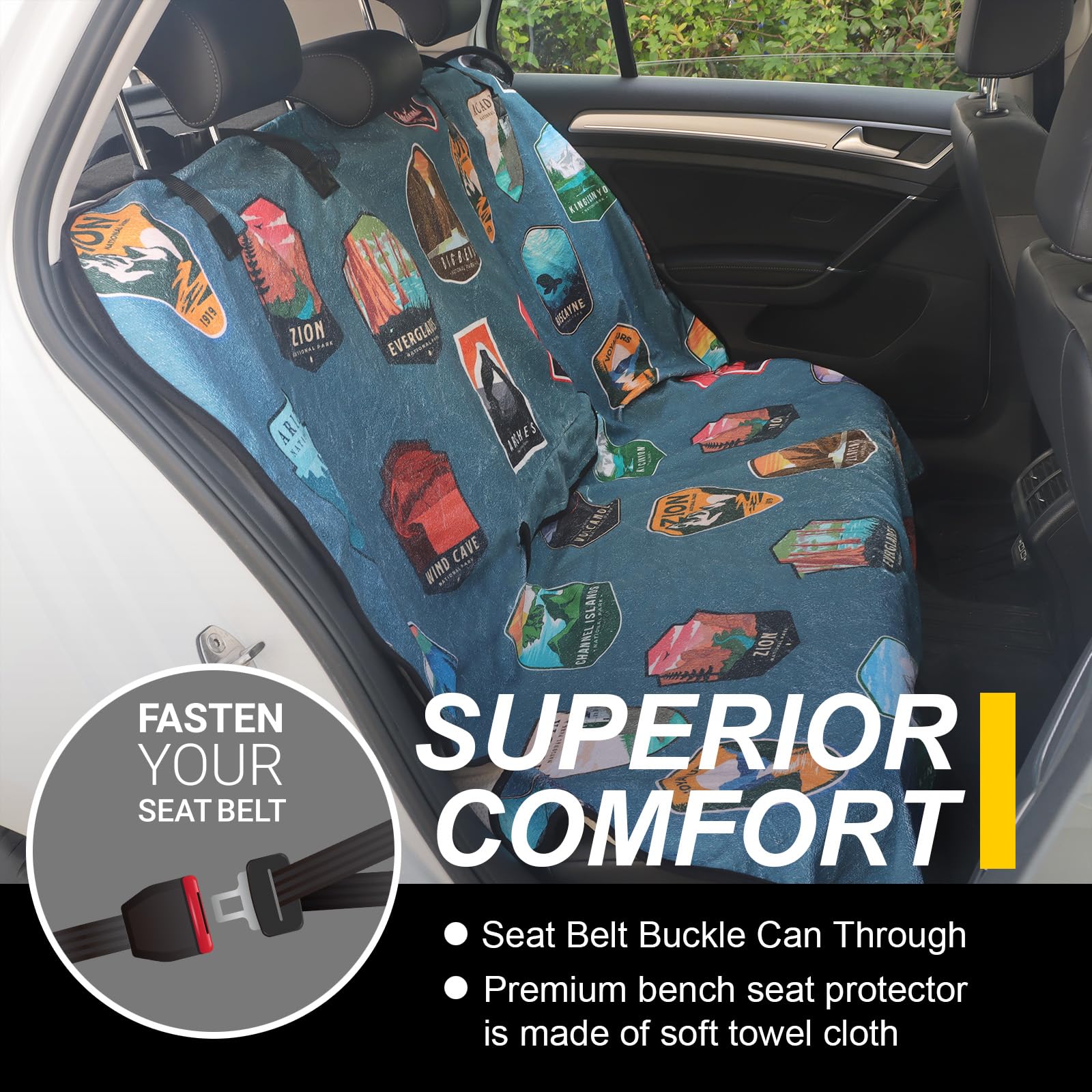 LoyaGour rear bench towel seat cover provides waterproof protection for spills