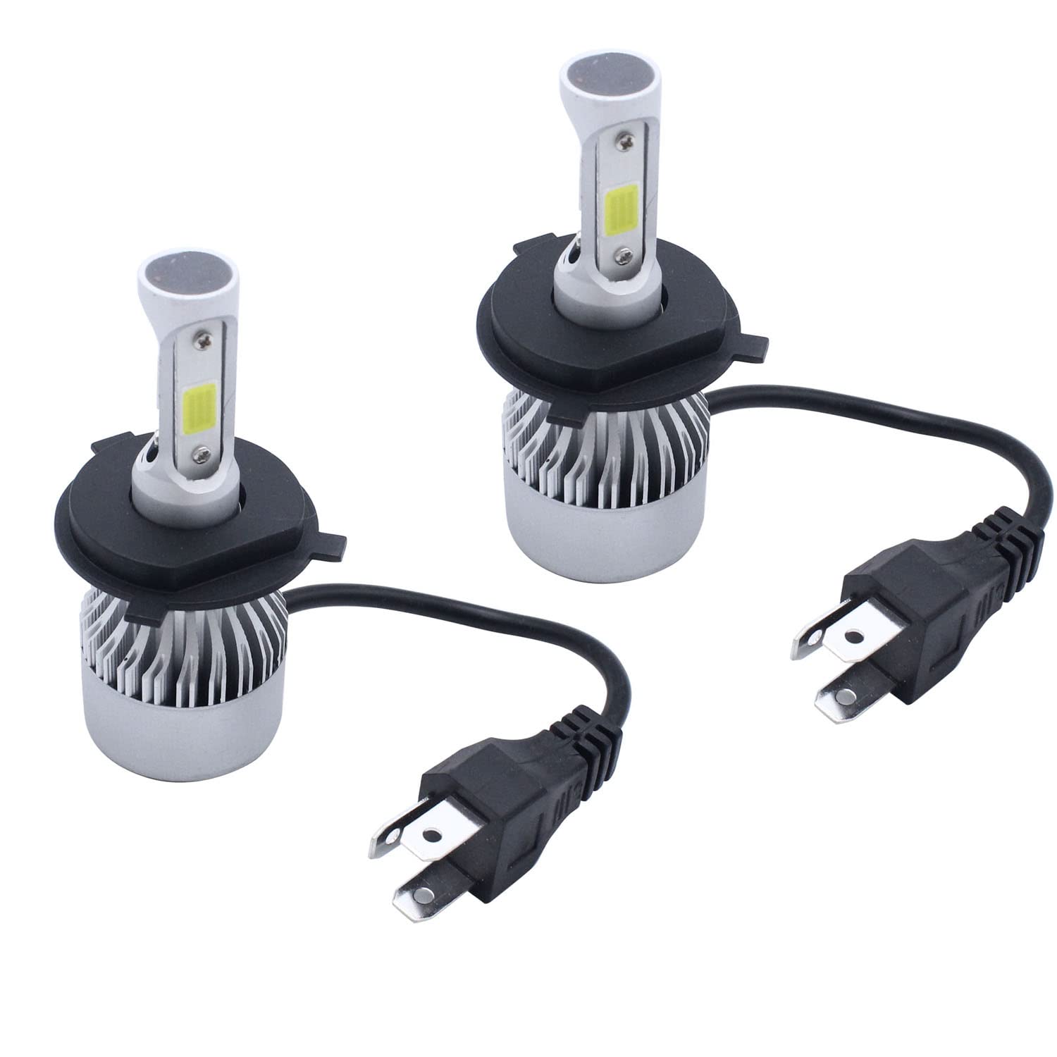 LPFIDI 2-pack H4 headlight bulbs 6000K front view showing bright, daylight-like beam