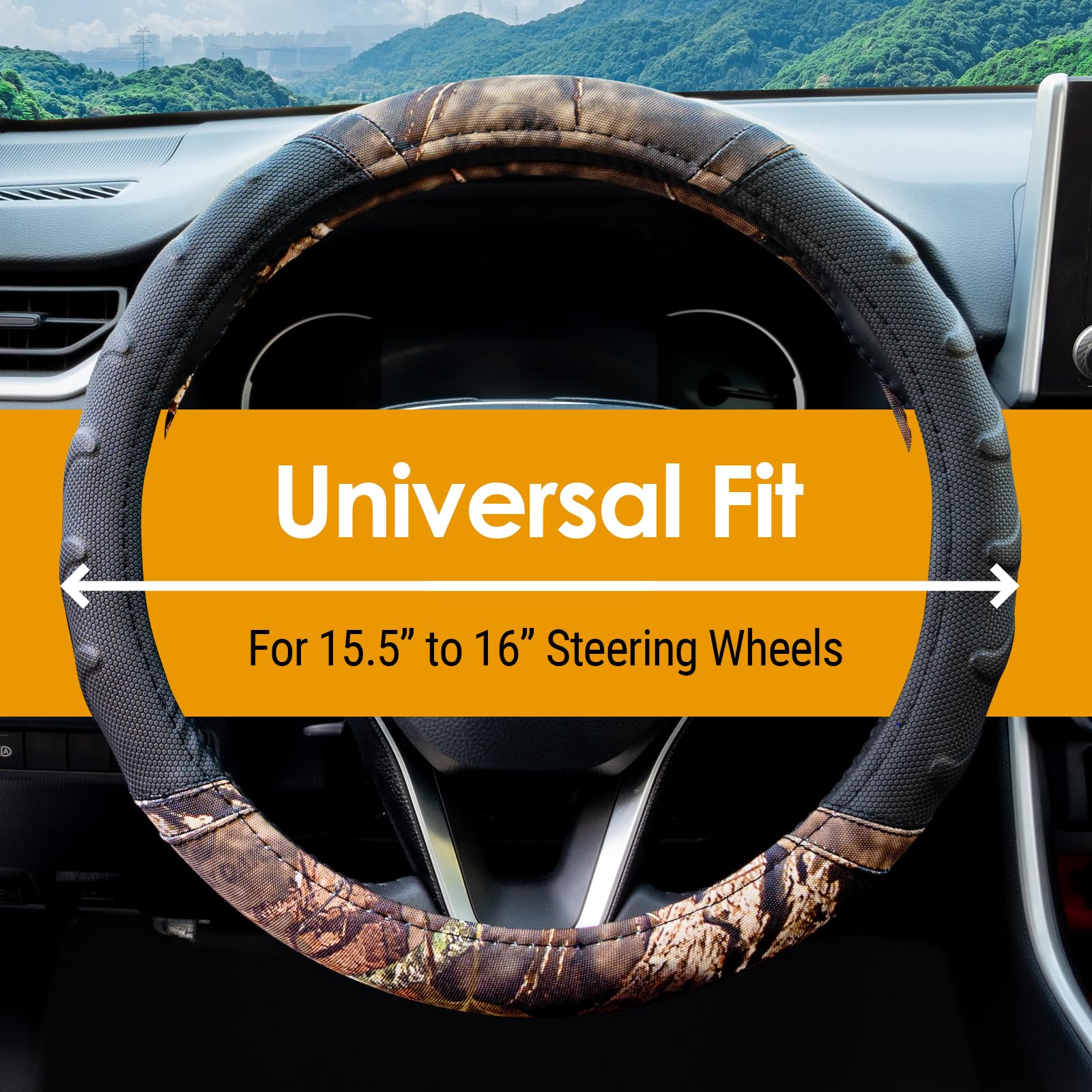 LPI Truck Mossy Oak steering wheel cover camouflage pattern enhances interior style.