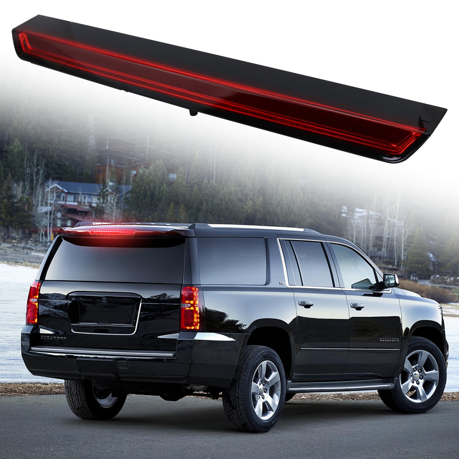 Lqito 3rd brake light full LED rear center waterproof image shows high visibility in poor weather.