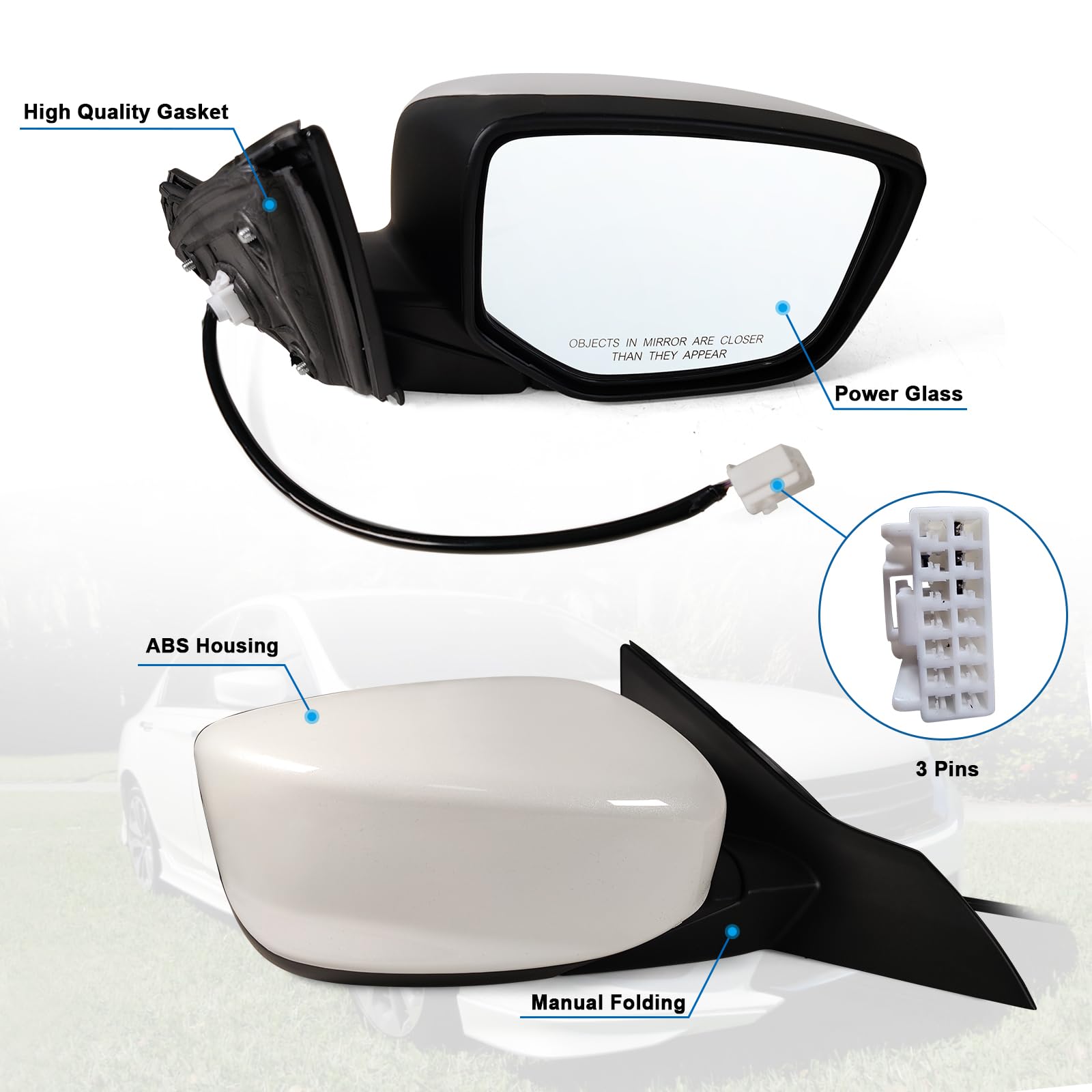 Lqito Honda Accord mirror featuring power glass for improved visibility.
