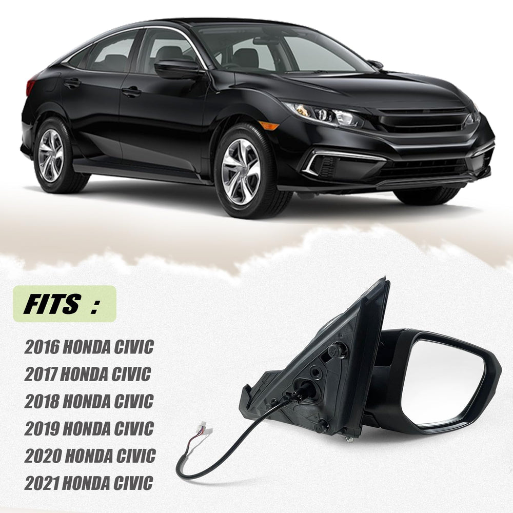 Lqito Honda Civic mirror with 3-wire harness fits 2016-2021 models