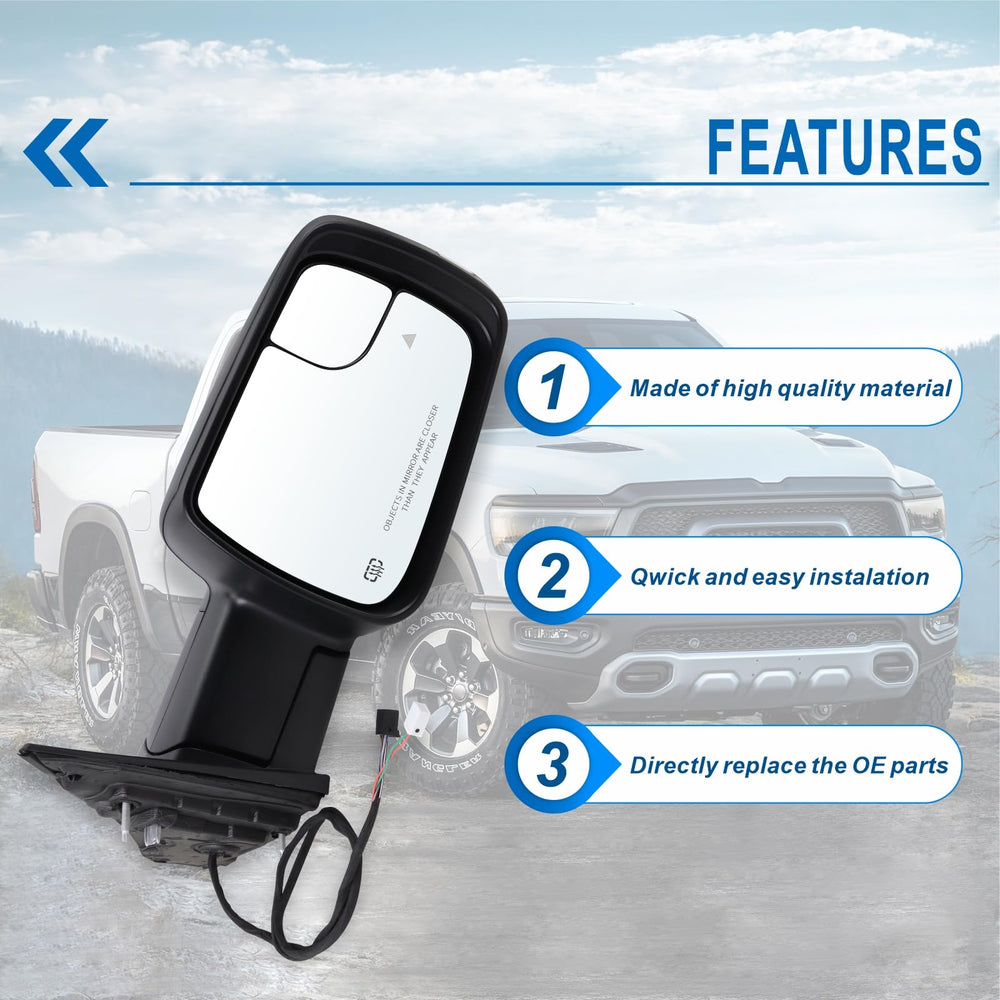 Lqito heated mirror for Ram 1500 helps clear frost and condensation