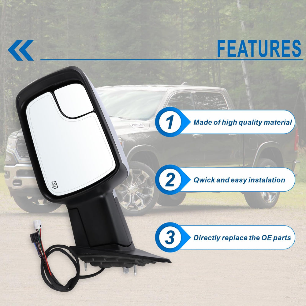 Lqito left driver mirror power-folding mechanism detail improves folding convenience.