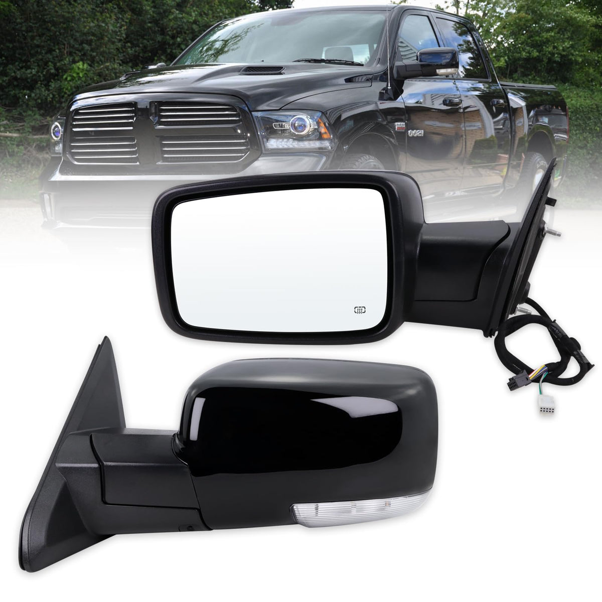 Lqito left driver mirror Ram 1500 front view, enhanced visibility and OEM fit