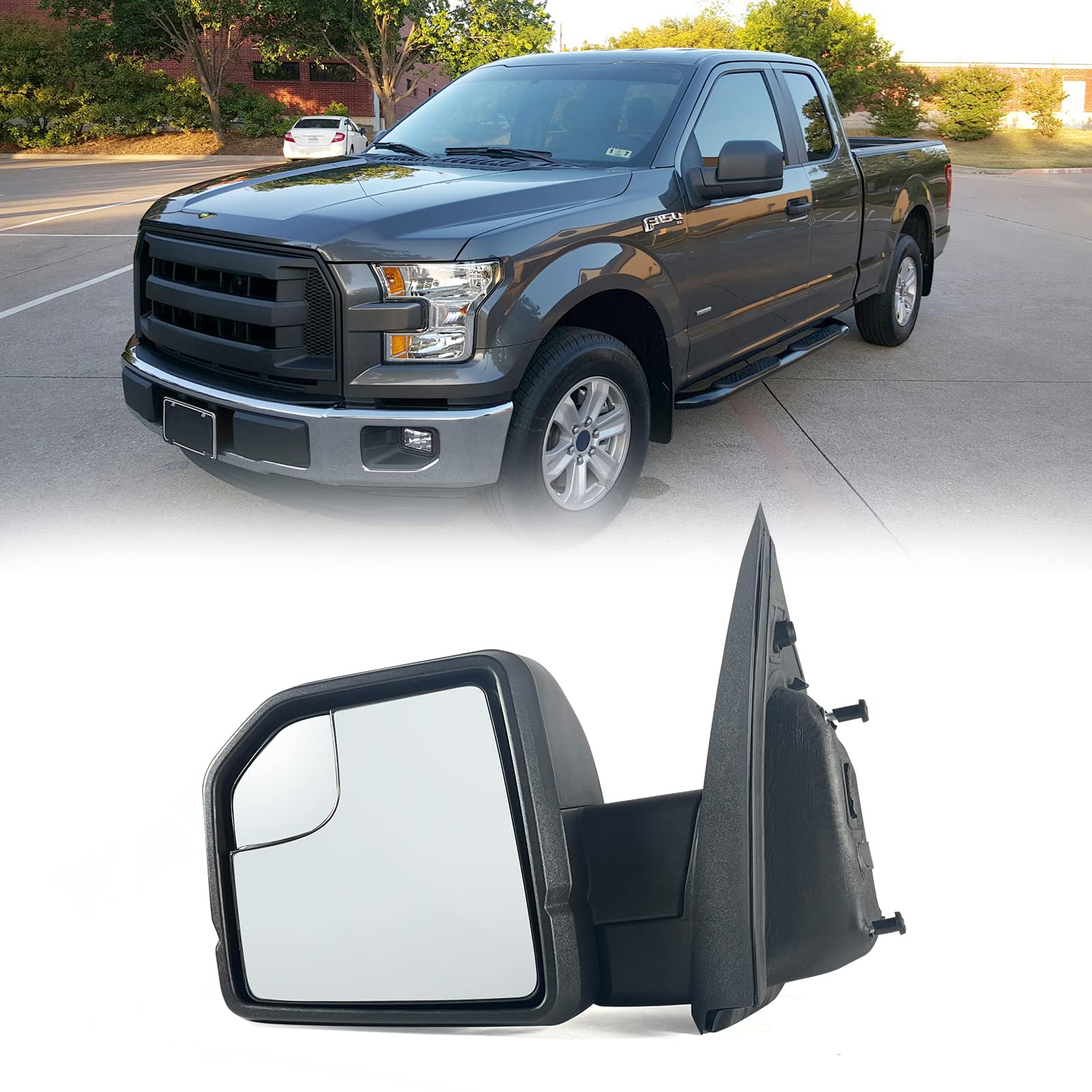 Lqito left driver side mirror with blind spot glass for Ford F-150 2015–2020, enhanced lane awareness