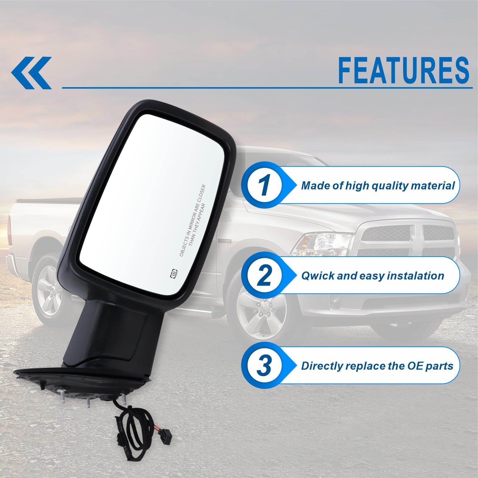 Lqito matte-black housing mirror close-up demonstrates corrosion resistance and rugged look in harsh weather.