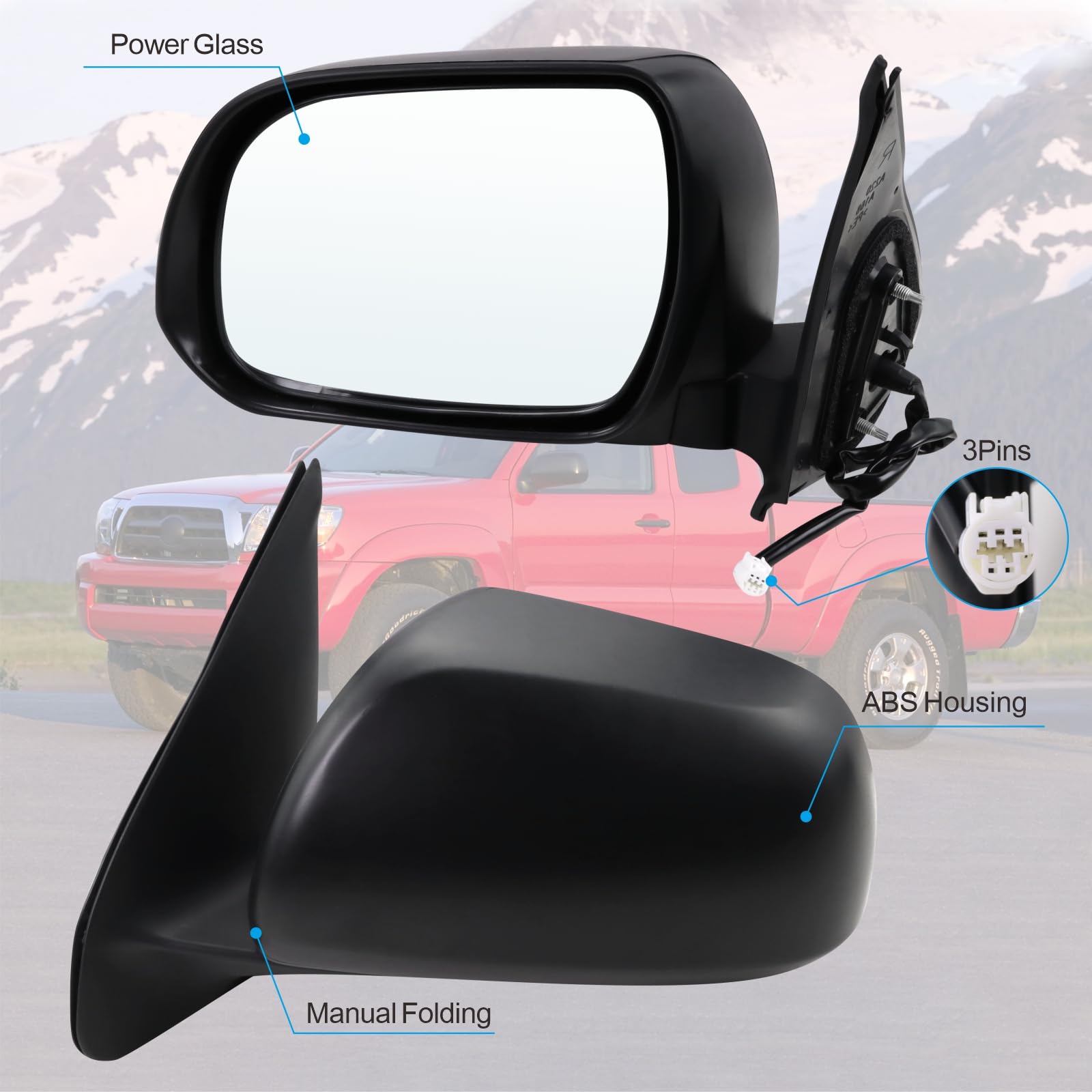 Lqito power glass mirror enables quick vertical and horizontal adjustments.
