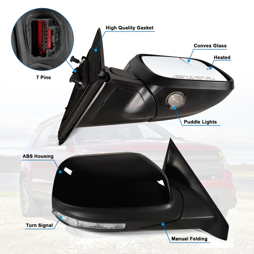 Lqito mirror with power heated turn signal and puddle light enhances nighttime safety.