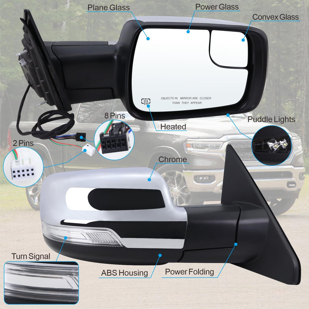 Lqito power-folding mirror assembly for easy Ram 1500 upgrades