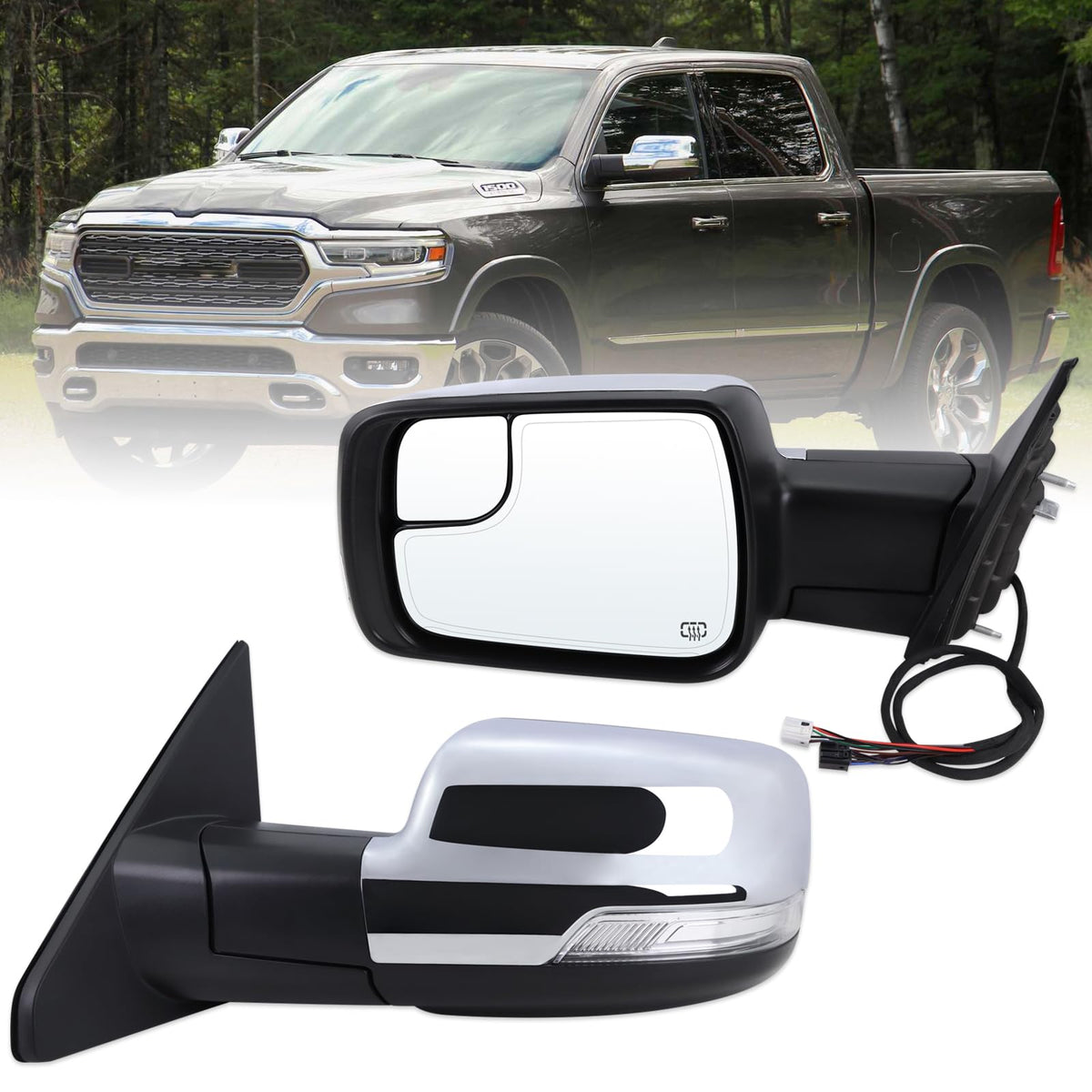 Lqito Ram 1500 left driver mirror assembly diagram for OEM replacement.