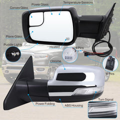 Lqito Ram 1500 left driver mirror heated turn signal close-up enhances visibility.