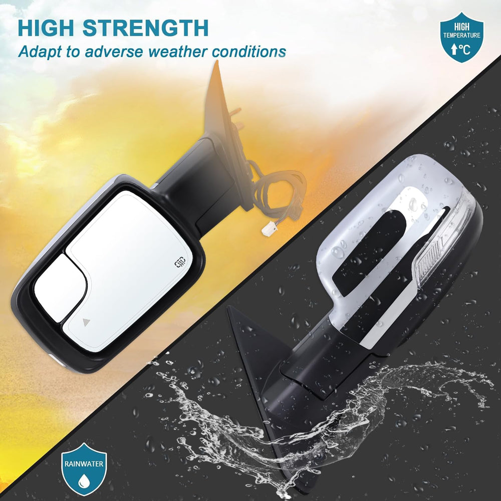 Lqito Ram 1500 left mirror turn signal enhances signaling visibility.