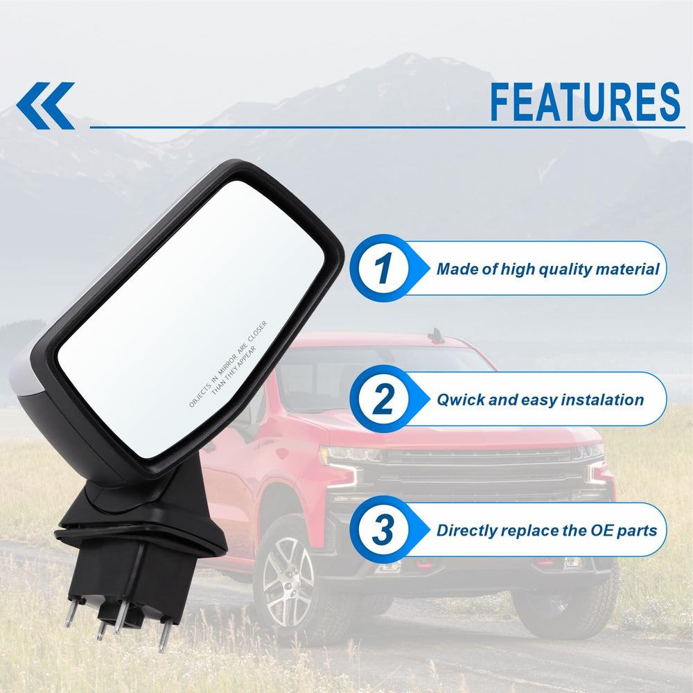 Lqito folding mechanism mirror for Silverado 1500 helps park in tight spaces.