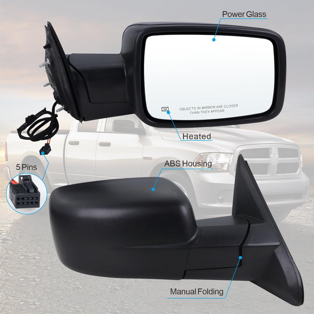Lqito Ram 1500 right mirror side-view highlights durable housing and precise fit for confident lane changes.