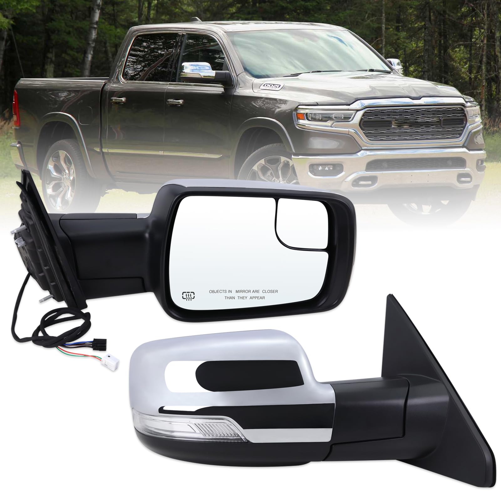 Lqito right passenger mirror for Ram 1500 with power folding enhances visibility